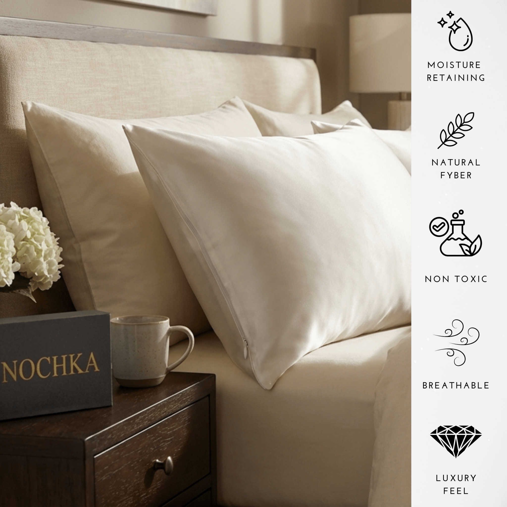 RAW (Undyed) 100% Pure Mulberry Silk Pillowcase 30 MOMME - Zipper - NOCHKA
