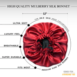 Red & Black Pure Mulberry Silk Bonnet – Reversible & Durable - NOCHKA
