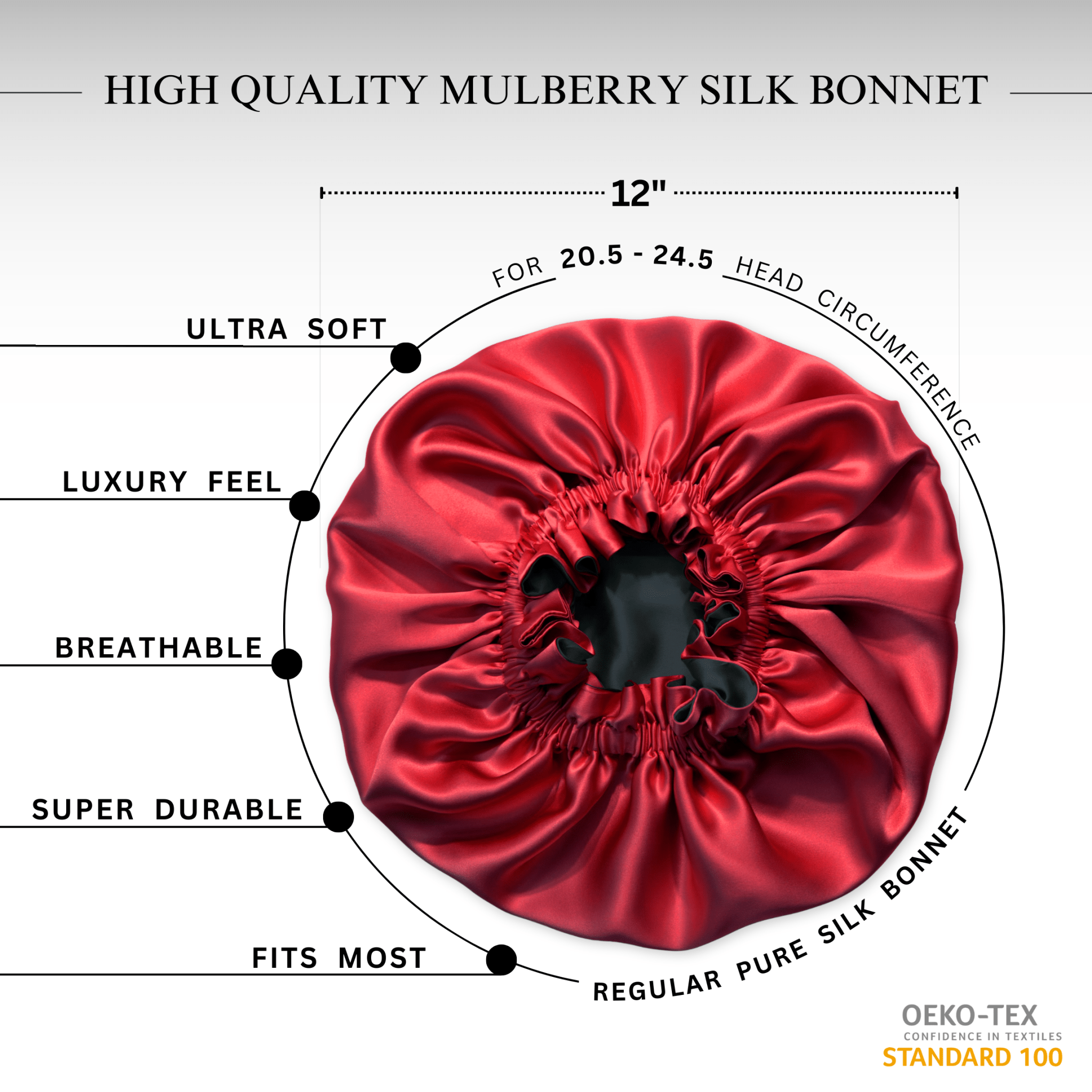 Red & Black Pure Mulberry Silk Bonnet – Reversible & Durable - NOCHKA
