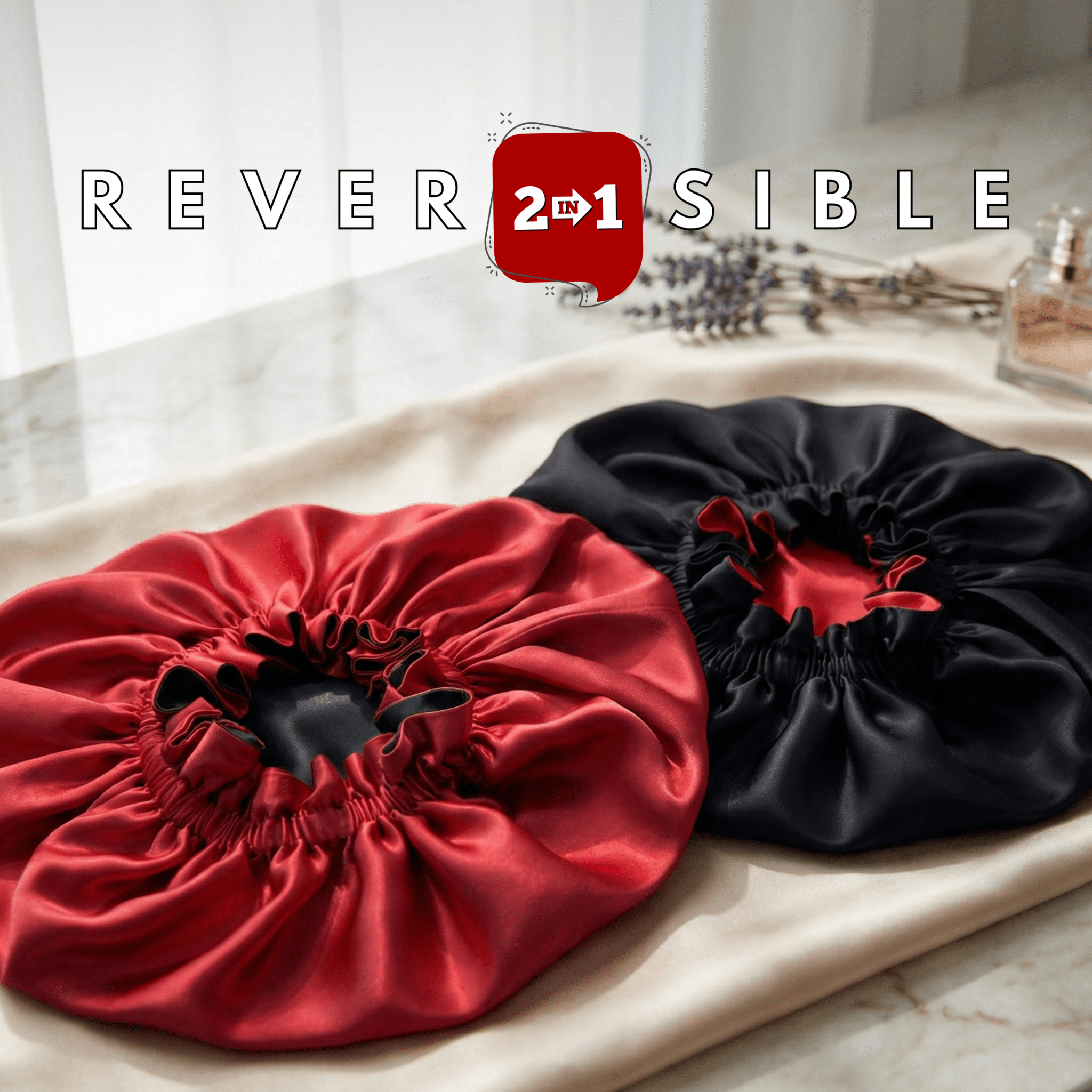 Red & Black Pure Mulberry Silk Bonnet – Reversible & Durable - NOCHKA
