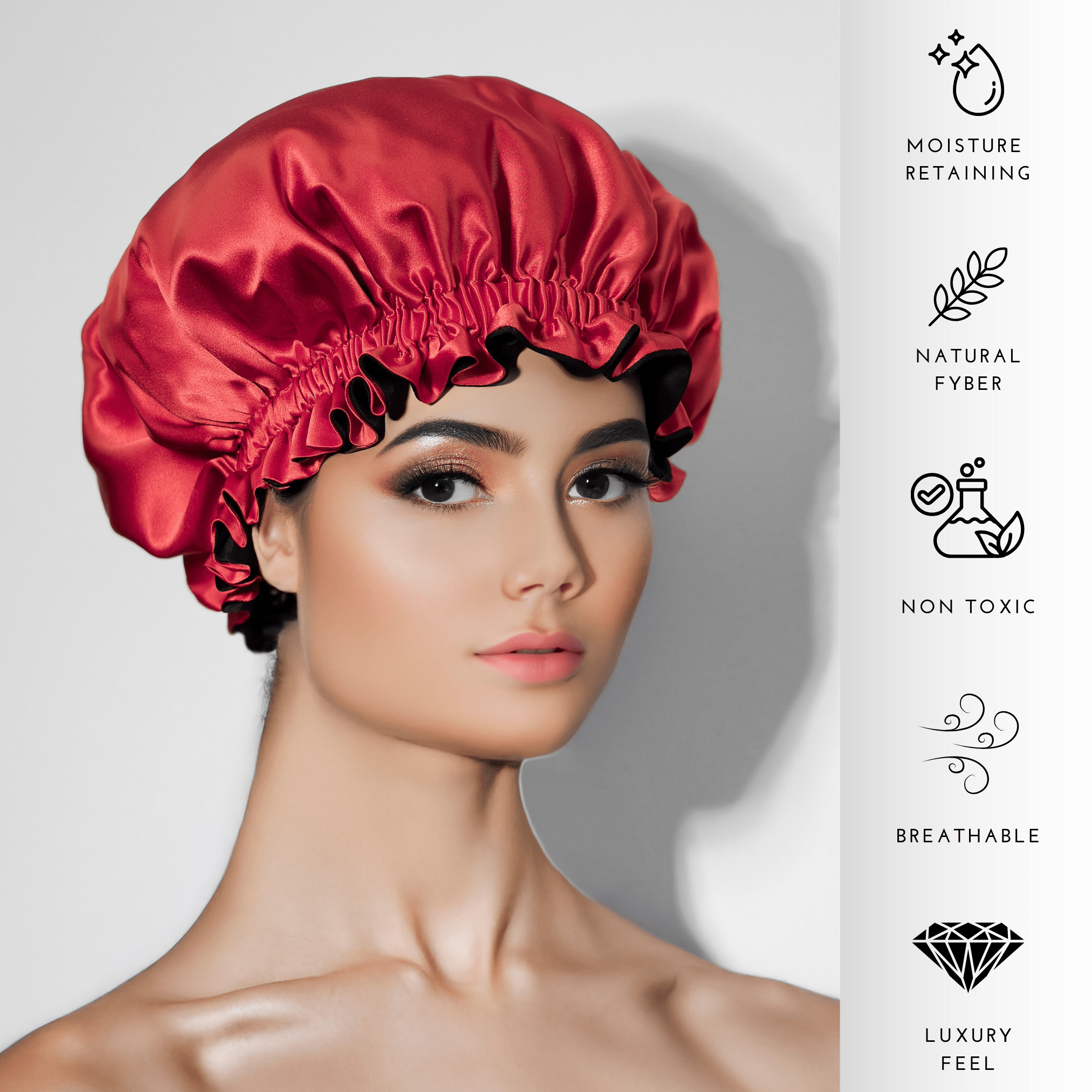 Red & Black Pure Mulberry Silk Bonnet – Reversible & Durable - NOCHKA
