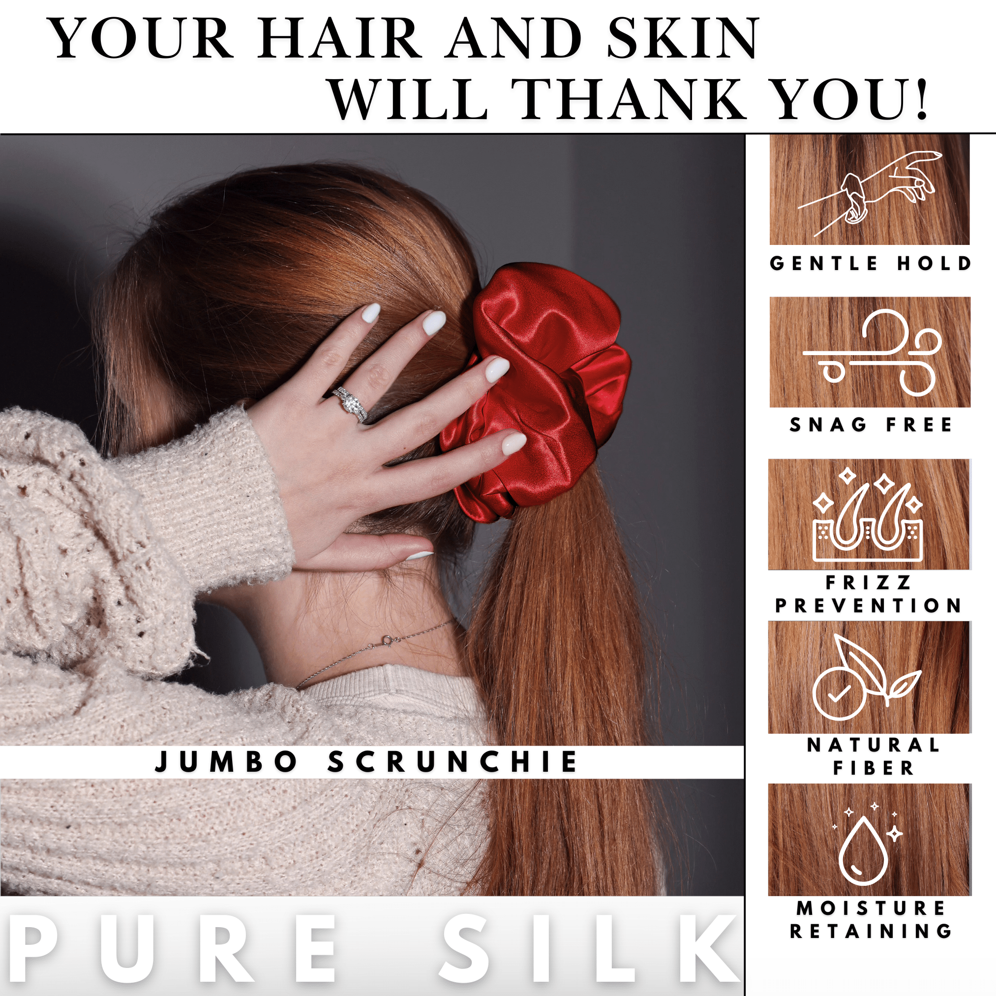 Red Jumbo Scrunchie – 100% Pure Mulberry Silk, Perfect for All Hair Types - NOCHKA
