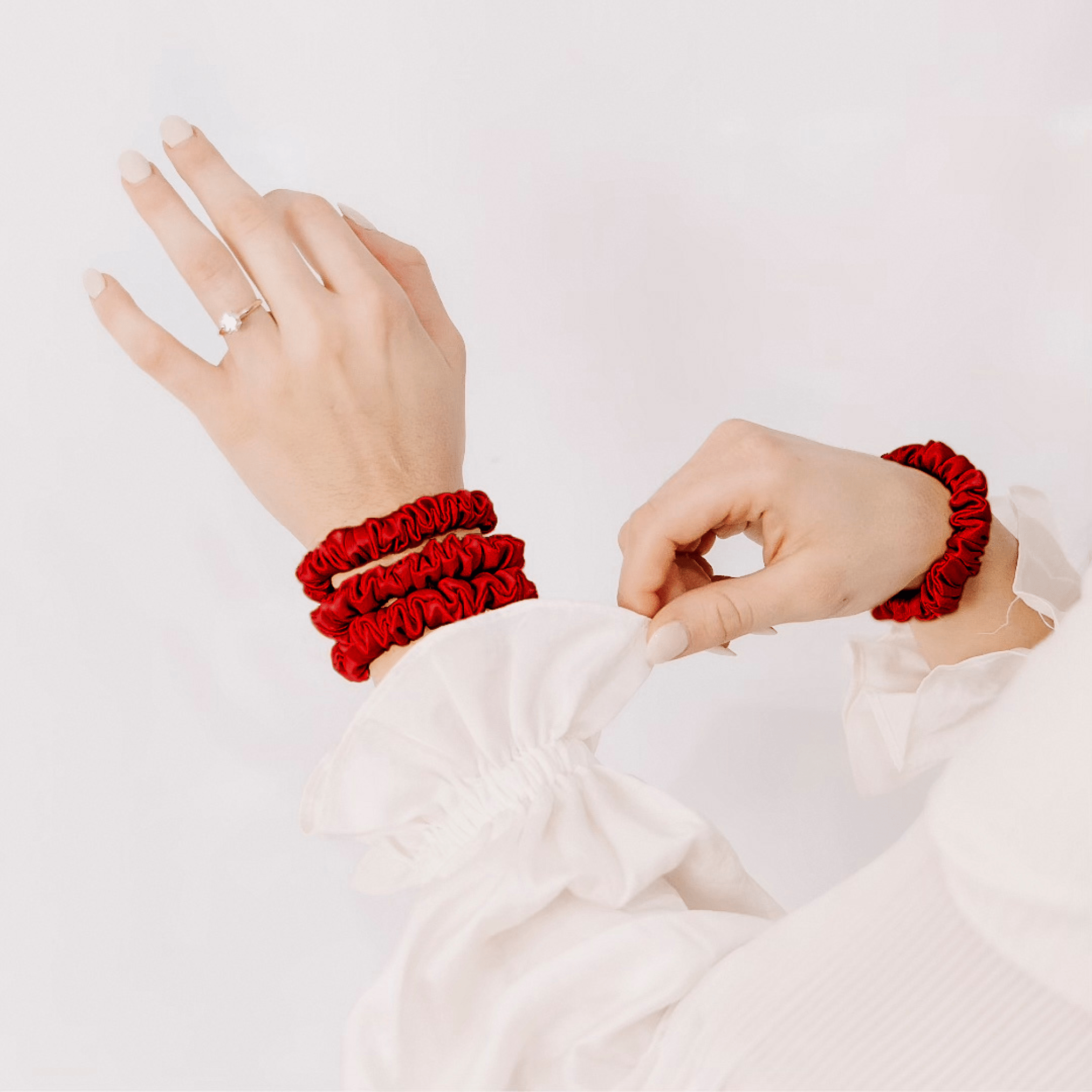 Red Ultra Skinny Scrunchie – 100% Pure Mulberry Silk, Perfect for All Hair Types - NOCHKA
