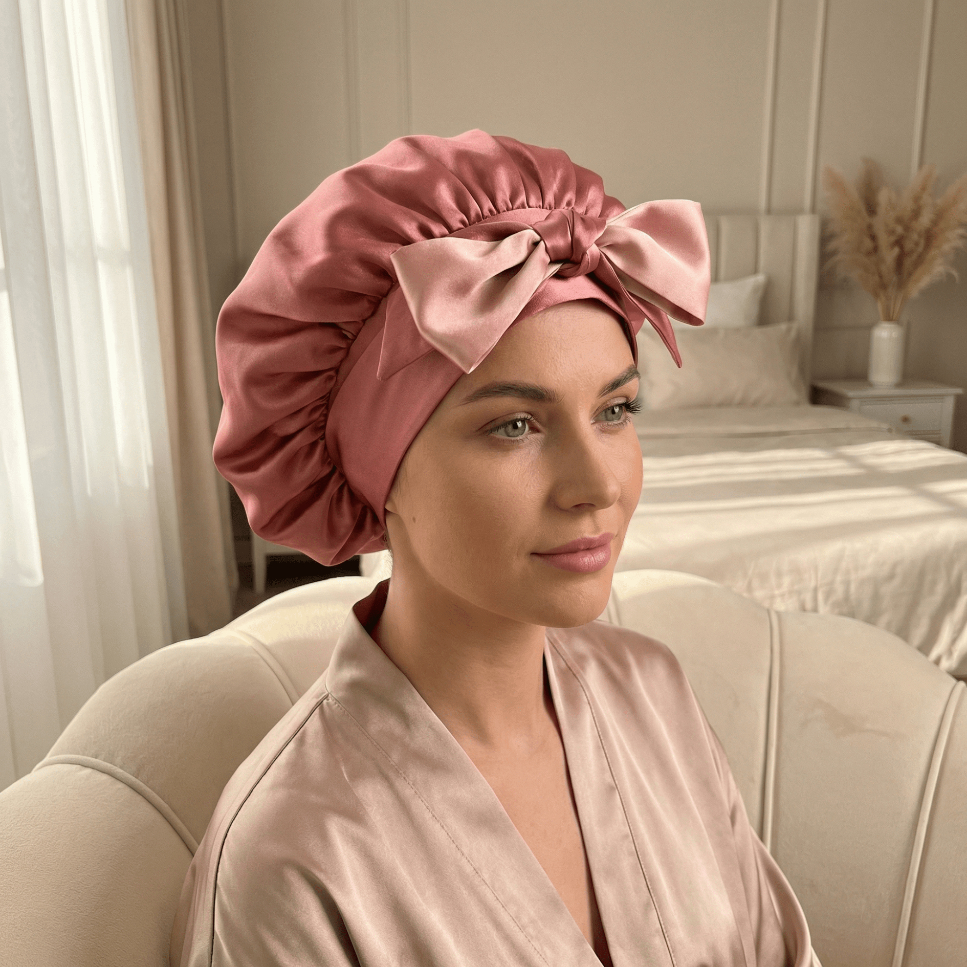 Rose Gold Reversible Bonnet with Ties - NOCHKA
