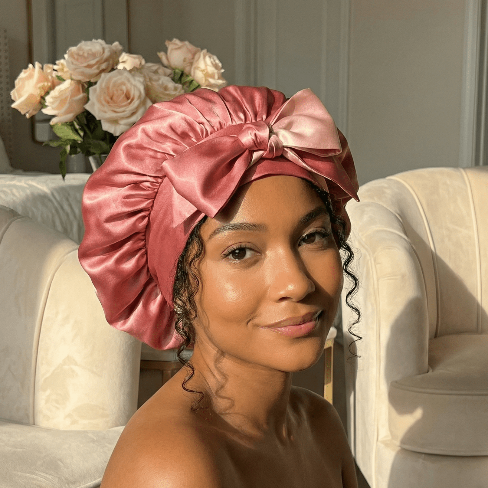 Rose Gold Reversible Bonnet with Ties - NOCHKA
