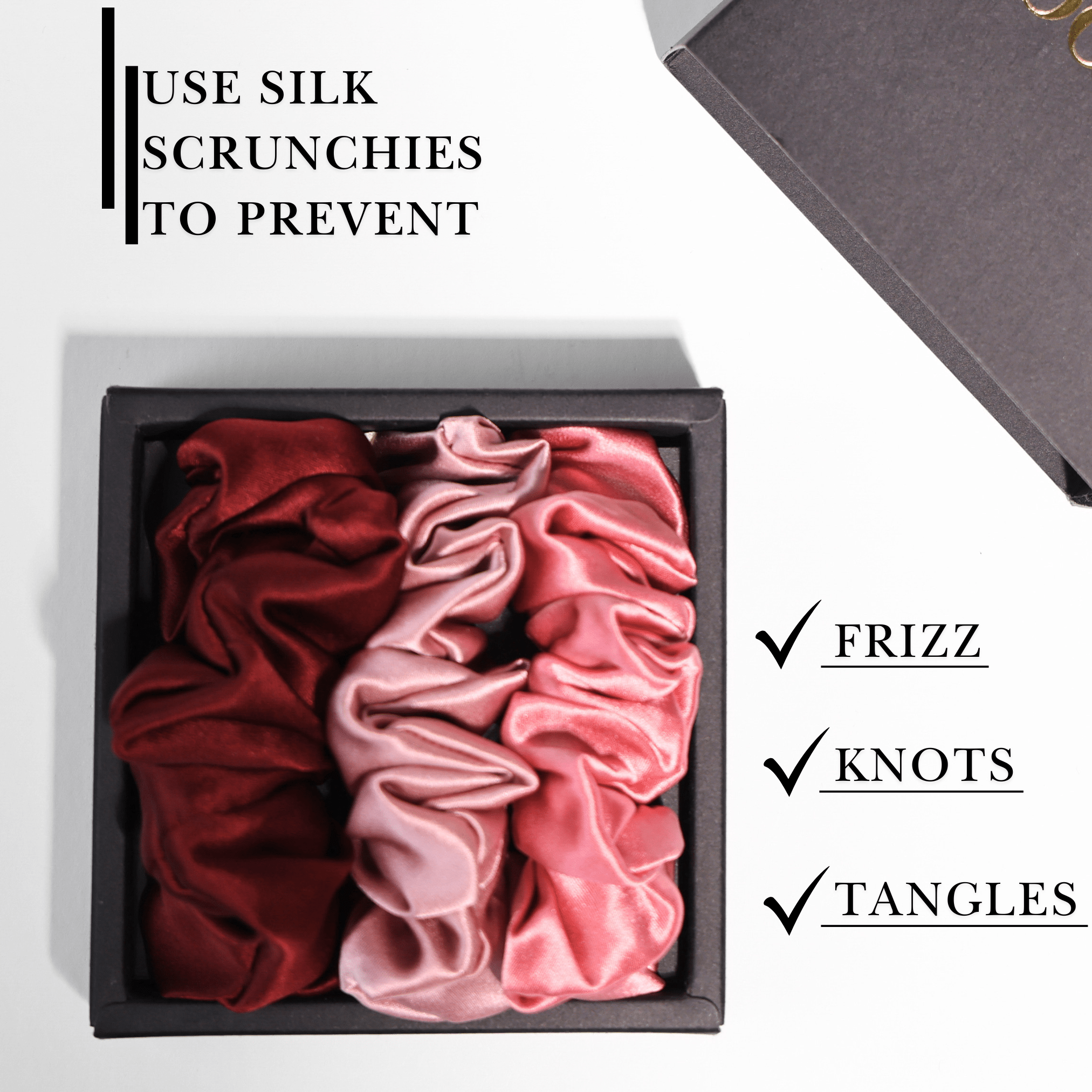 Rose Shades of 3 Skinny Mulberry Silk Scrunchies | 100% Silk - NOCHKA
