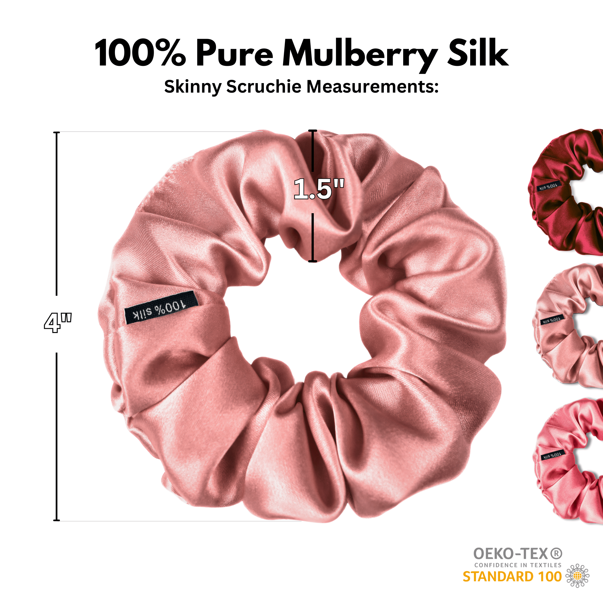 Rose Shades of 3 Skinny Mulberry Silk Scrunchies | 100% Silk - NOCHKA
