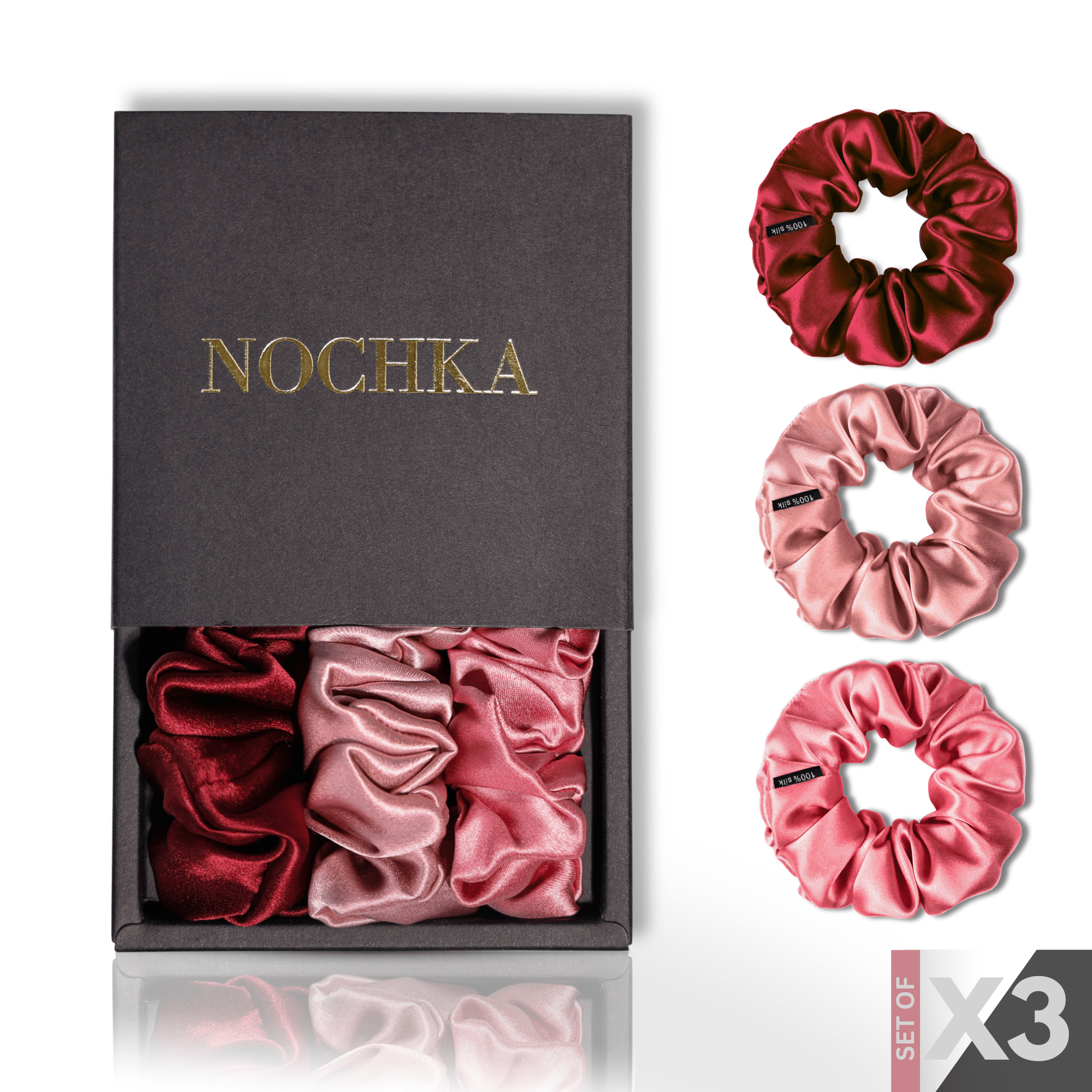Rose Shades of 3 Skinny Mulberry Silk Scrunchies | 100% Silk - NOCHKA
