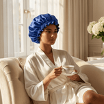 Royal Blue & Black Pure Mulberry Silk Bonnet – Reversible & Durable - NOCHKA
