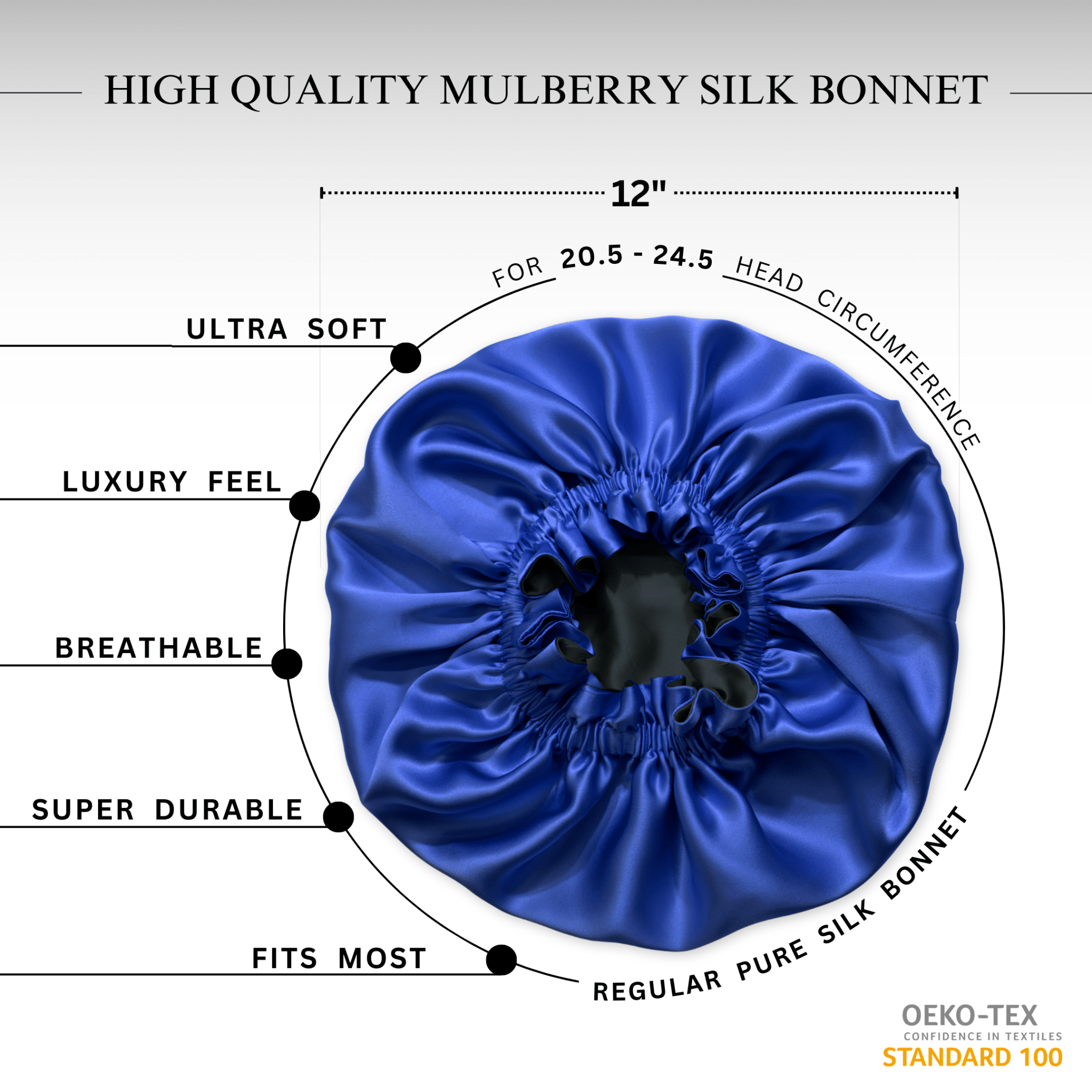Royal Blue & Black Pure Mulberry Silk Bonnet – Reversible & Durable - NOCHKA

