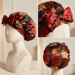 Rust Rose Print Reversible Bonnet with Ties - NOCHKA
