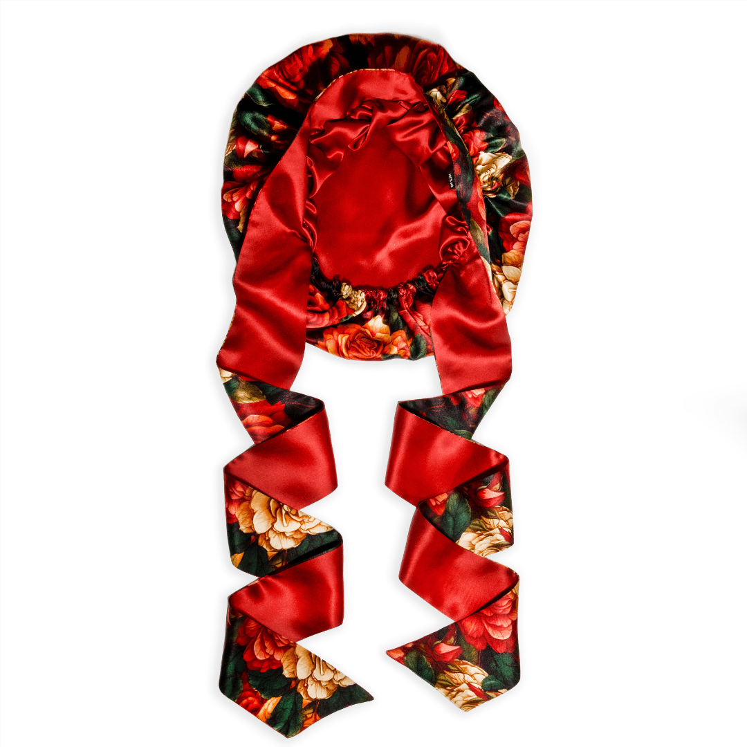 Wild Rose Pure Mulberry Silk Bonnet – Reversible, Adjustable Fit with Silk Ties