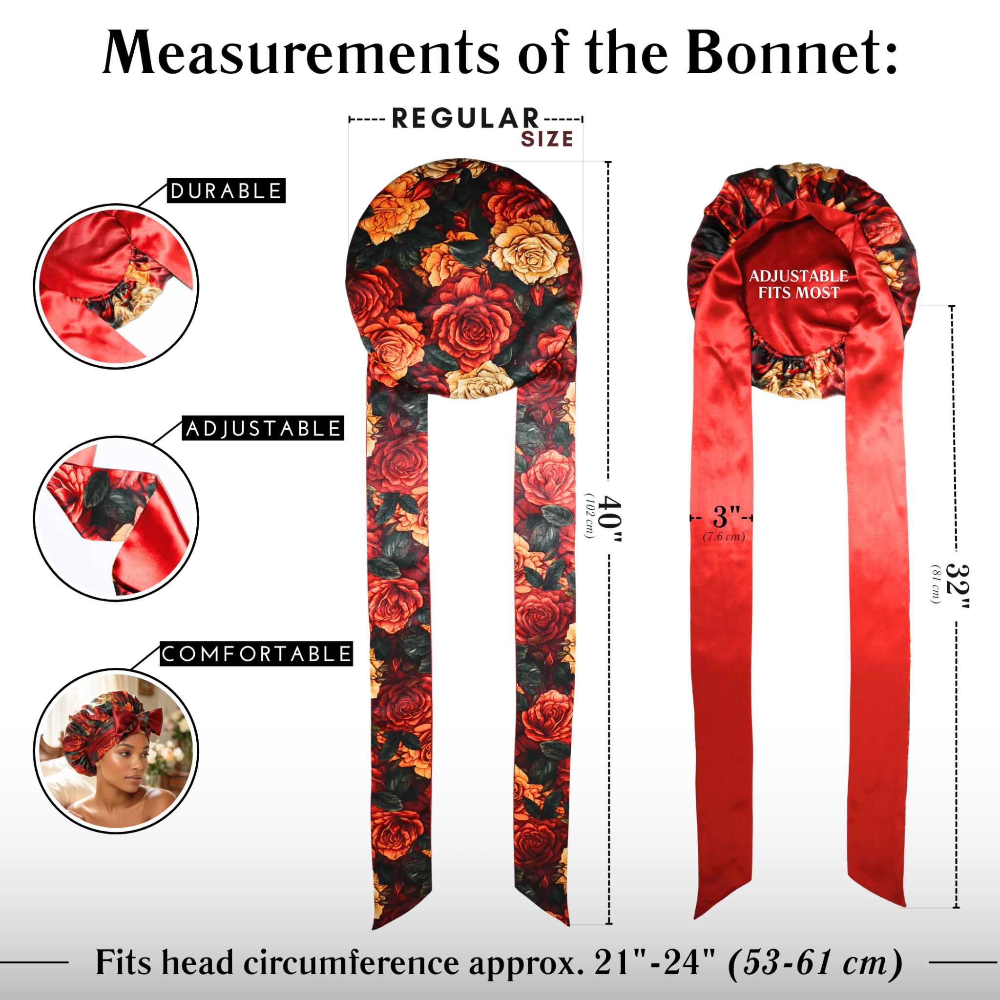 Rust Rose Print Reversible Bonnet with Ties - NOCHKA

