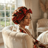 Rust Rose Print Reversible Bonnet with Ties - NOCHKA
