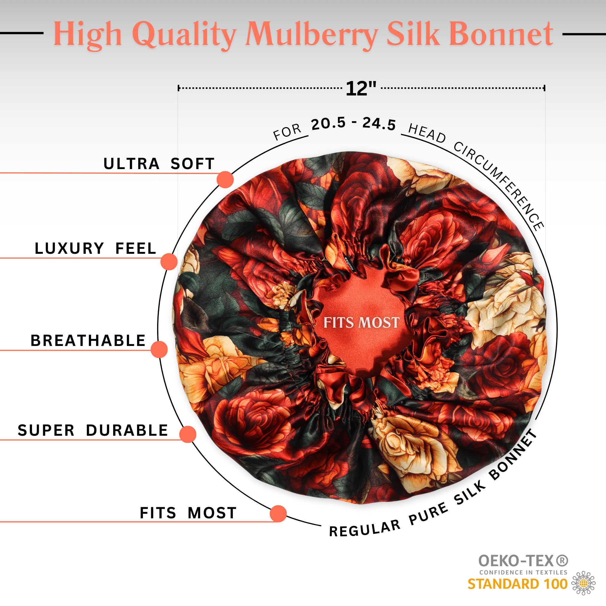 Rusty Rose Print Pure Mulberry Silk Bonnet – Reversible & Durable - NOCHKA
