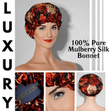 Rusty Rose Print Pure Mulberry Silk Bonnet – Reversible & Durable - NOCHKA
