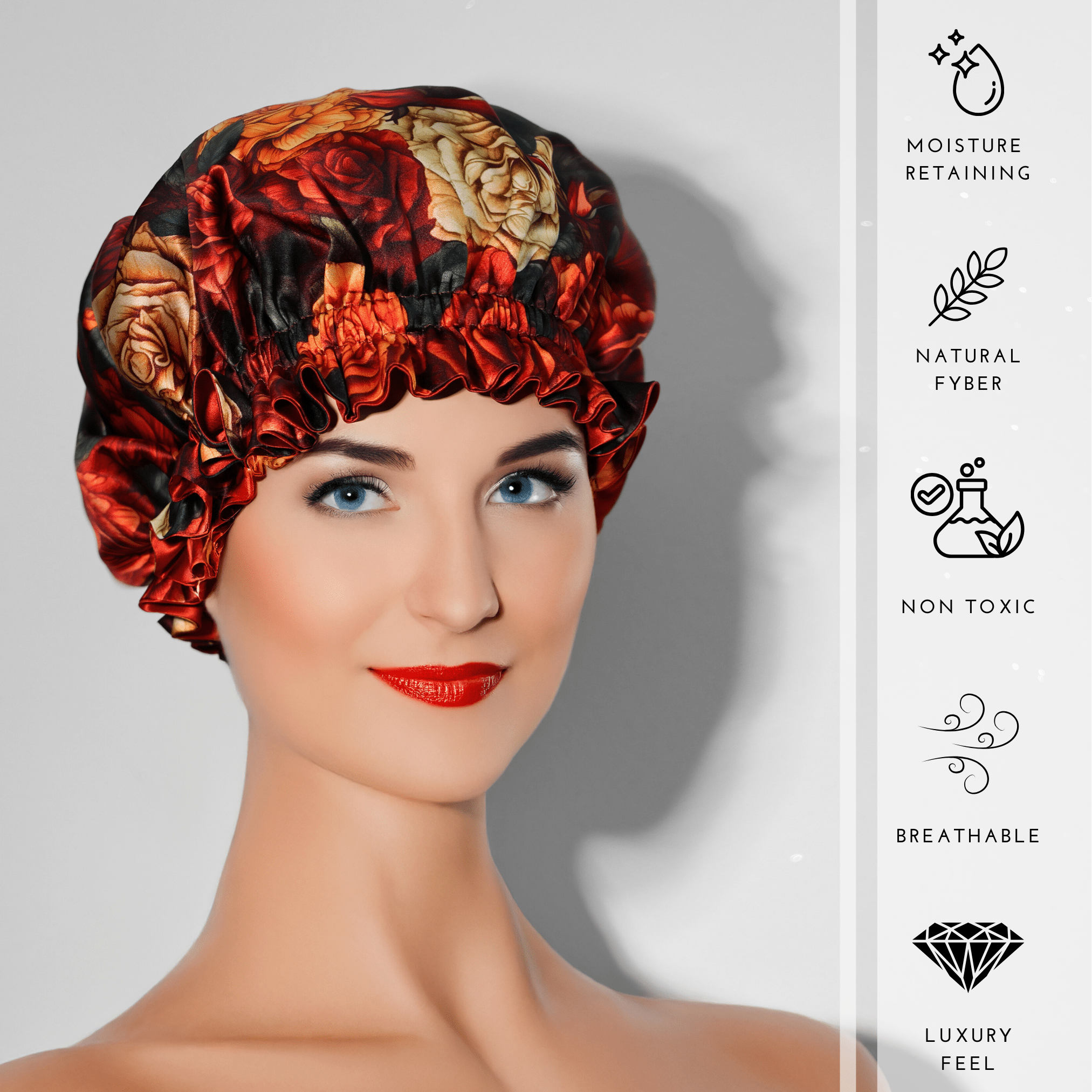Rusty Rose Print Pure Mulberry Silk Bonnet – Reversible & Durable - NOCHKA
