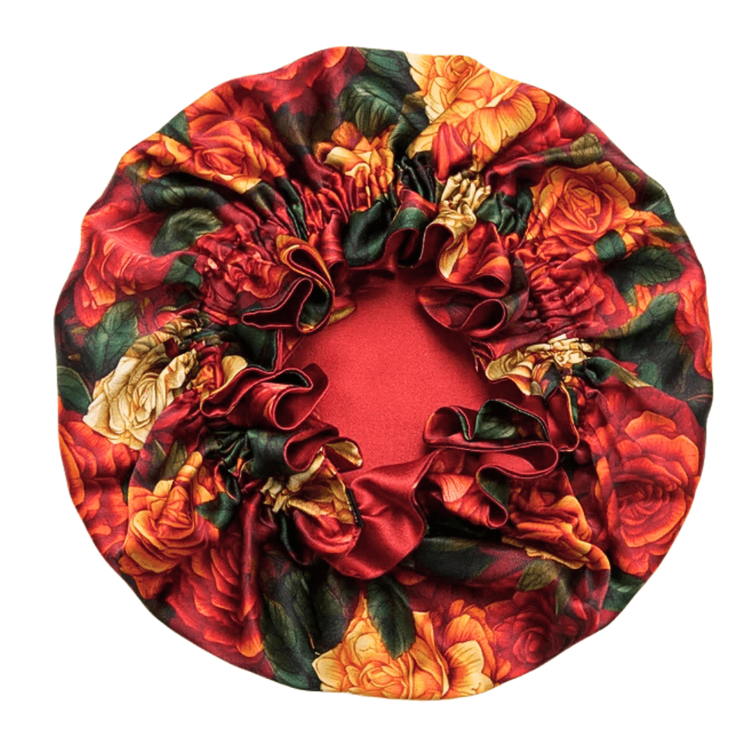 Rusty Rose Print Pure Mulberry Silk Bonnet – Reversible & Durable - NOCHKA
