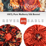 Rusty Rose Print Pure Mulberry Silk Bonnet – Reversible & Durable - NOCHKA

