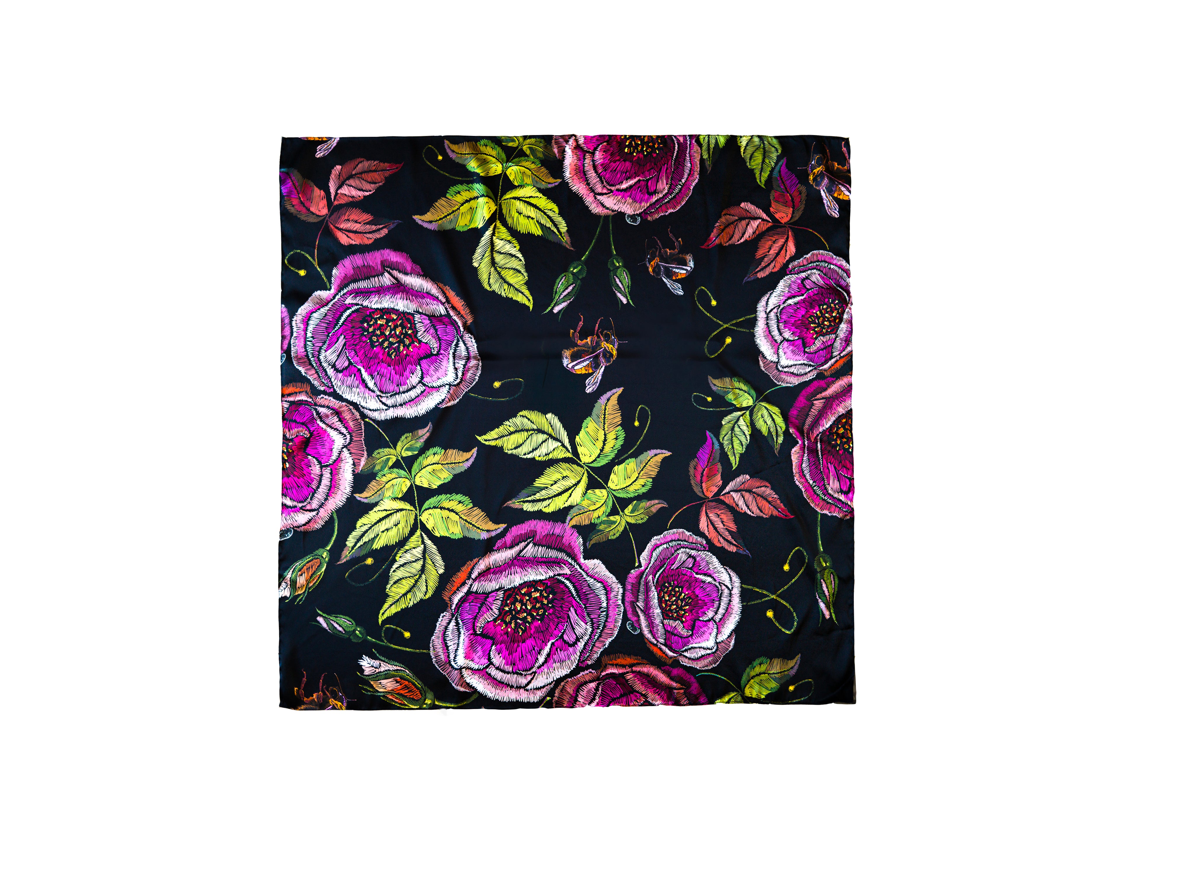 Wild Rose Mulbery Silk Square Scarf
