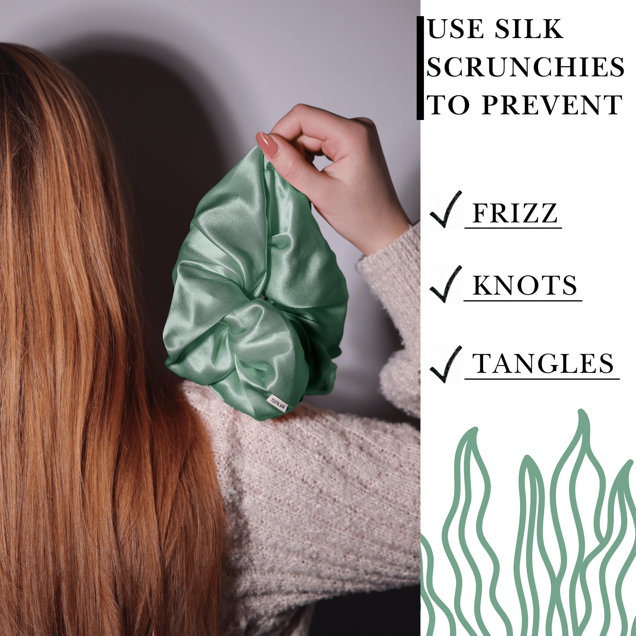 Seagrass Jumbo Scrunchie – 100% Pure Mulberry Silk, Perfect for All Hair Types - NOCHKA
