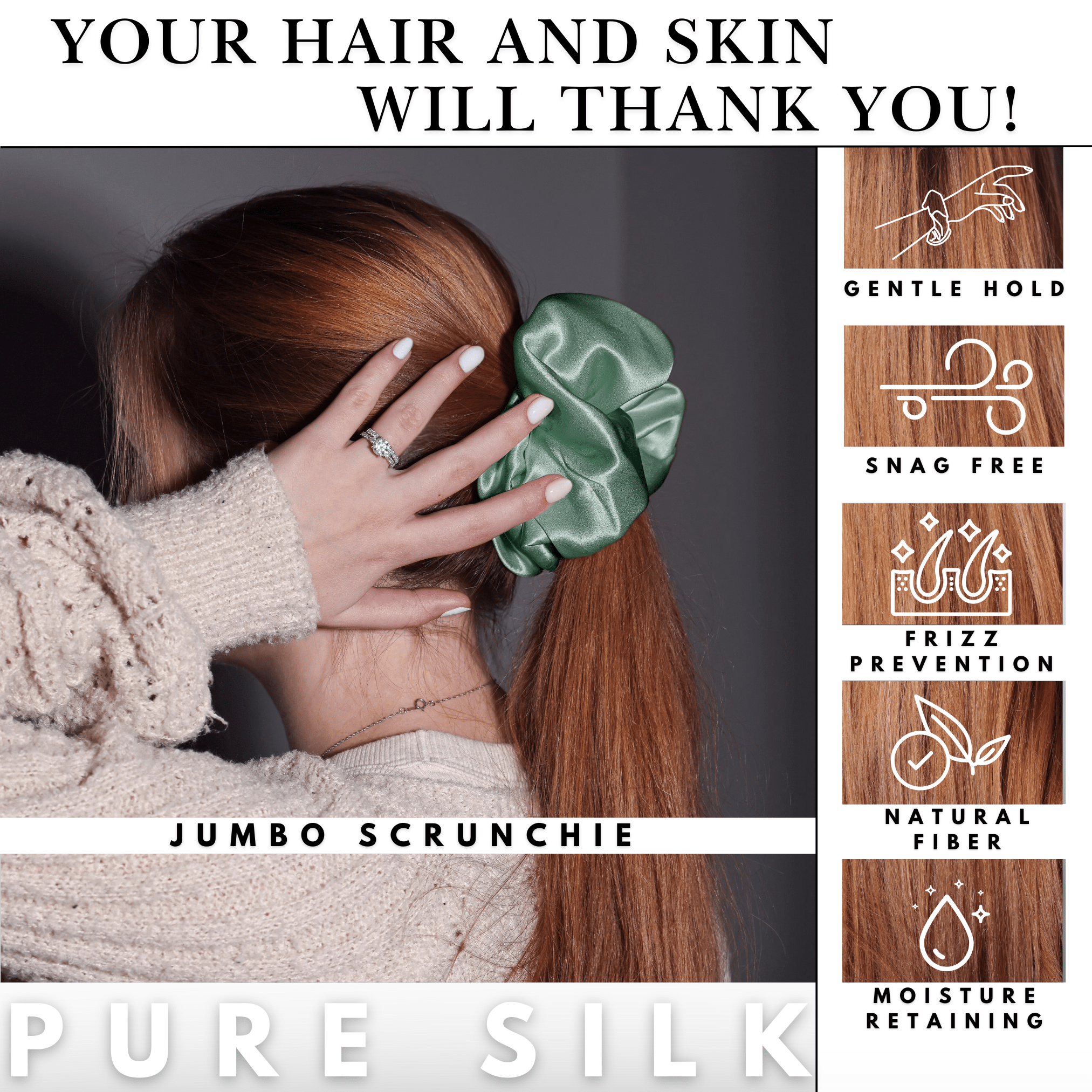 Seagrass Jumbo Scrunchie – 100% Pure Mulberry Silk, Perfect for All Hair Types - NOCHKA
