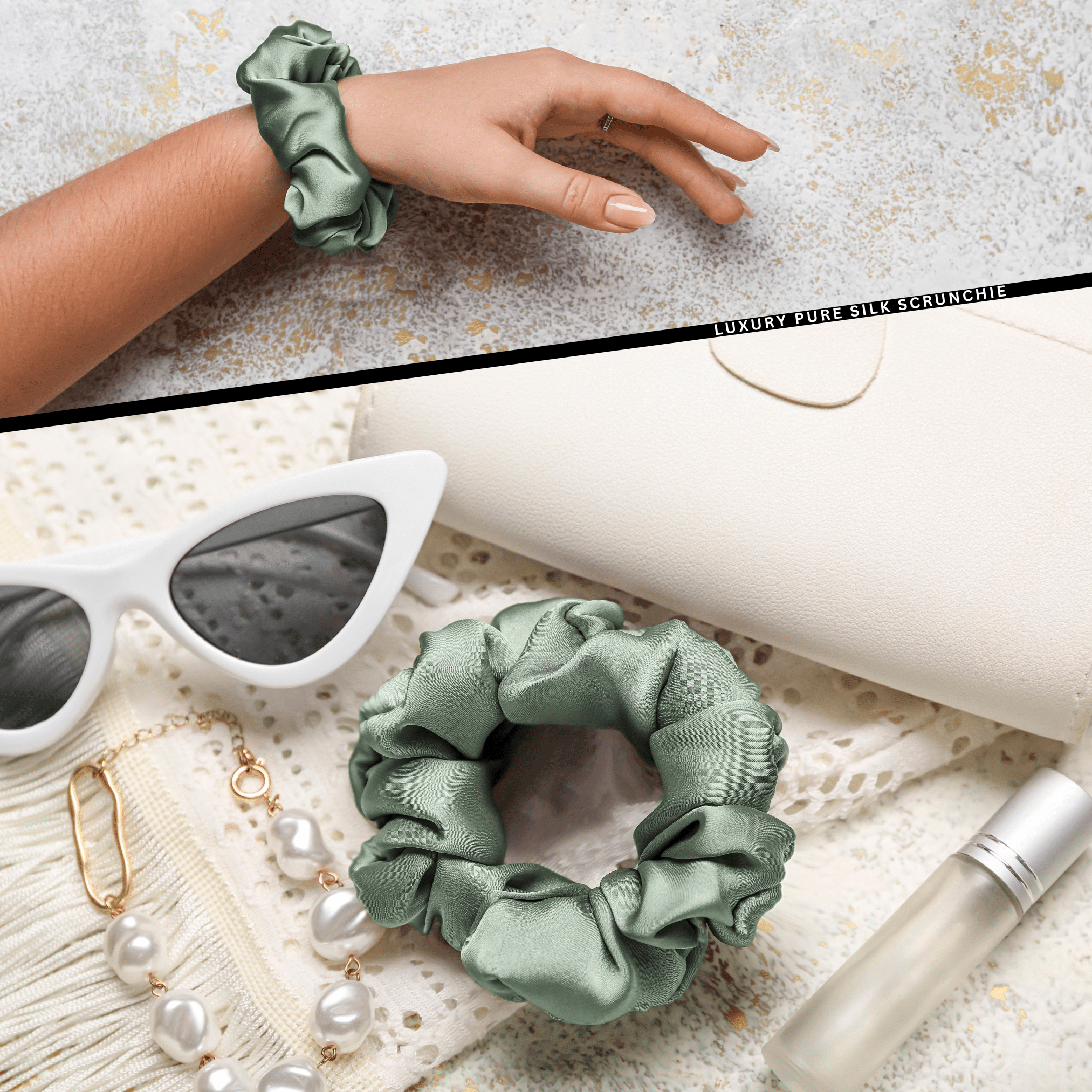 Seagrass Skinny Scrunchie – 100% Pure Mulberry Silk, Perfect for All Hair Types - NOCHKA
