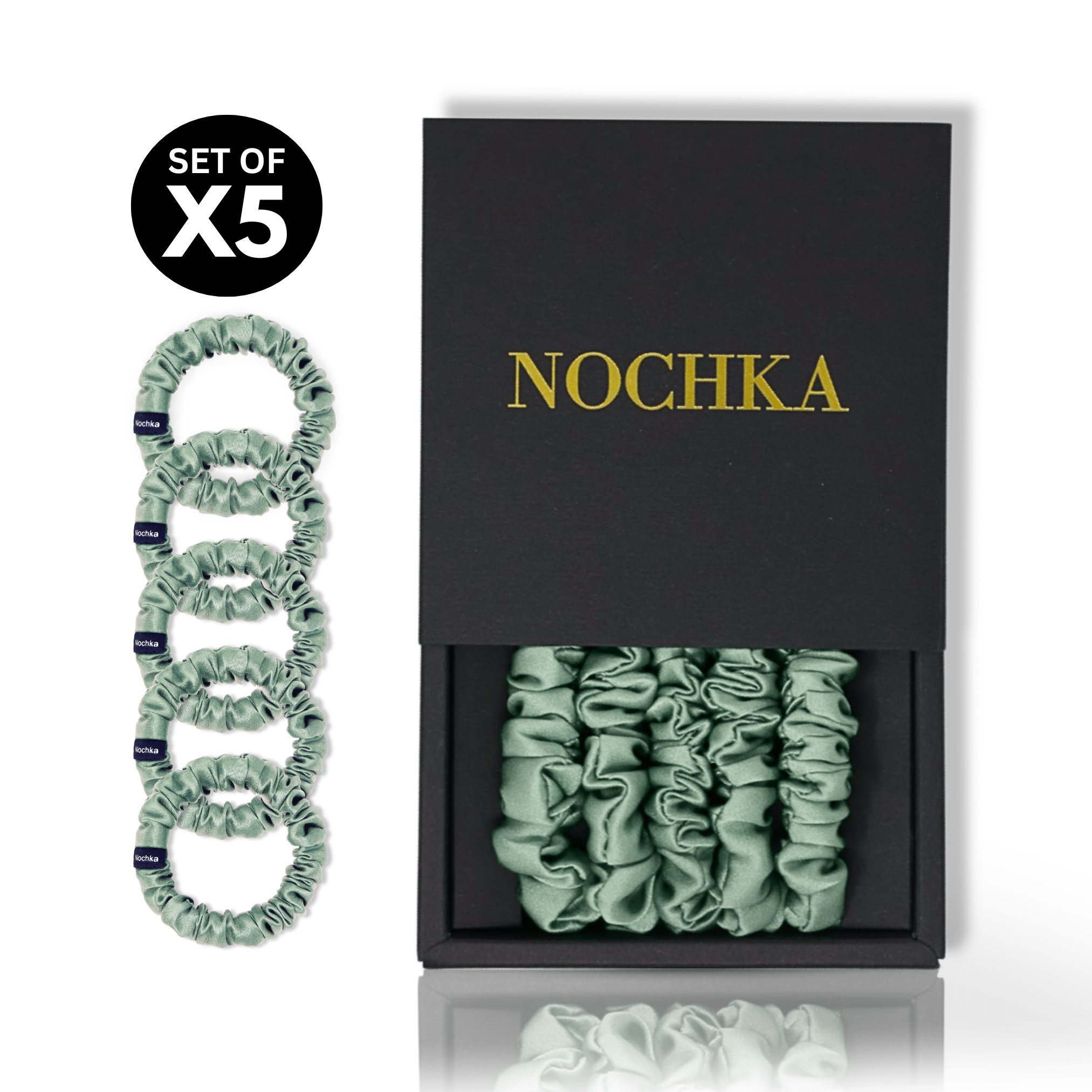 Seagrass Ultra - Skinny Silk Scrunchies (Set of 5) - NOCHKA
