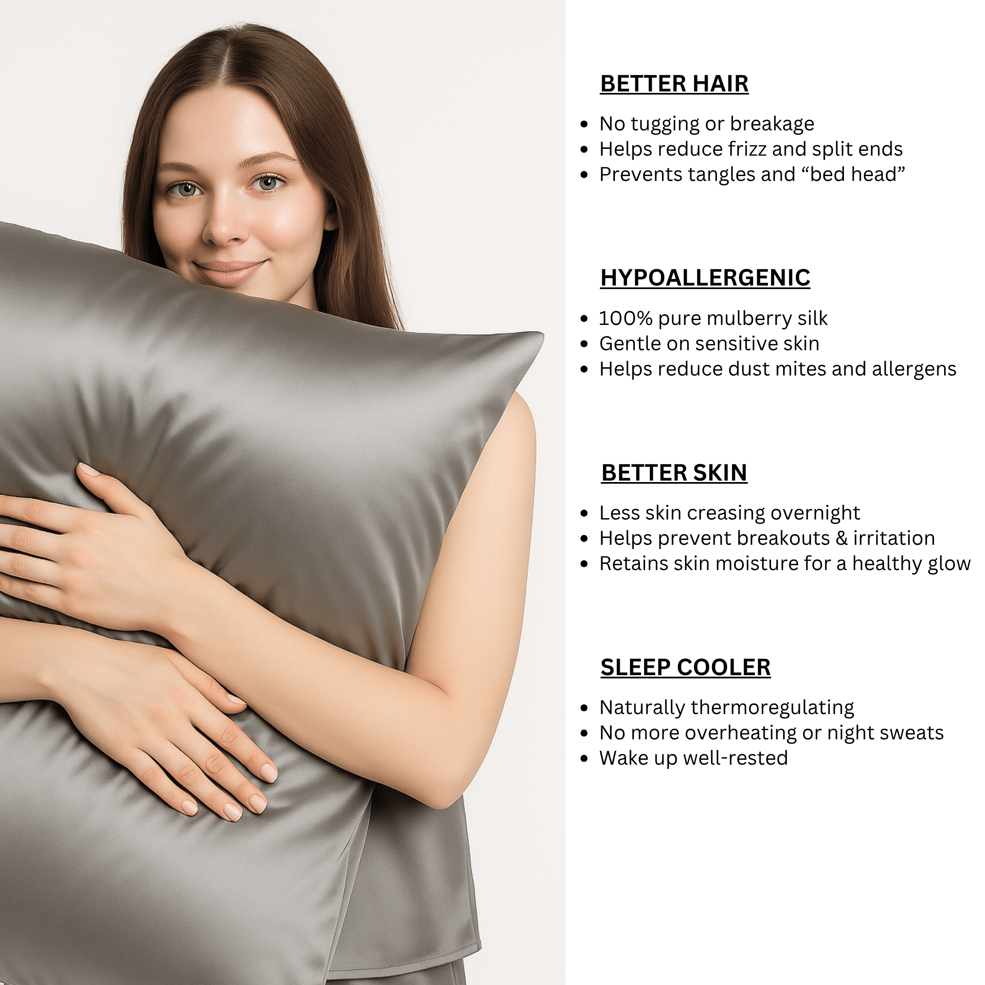 Silver 100% Pure Mulberry Silk Pillowcase - Envelope - NOCHKA
