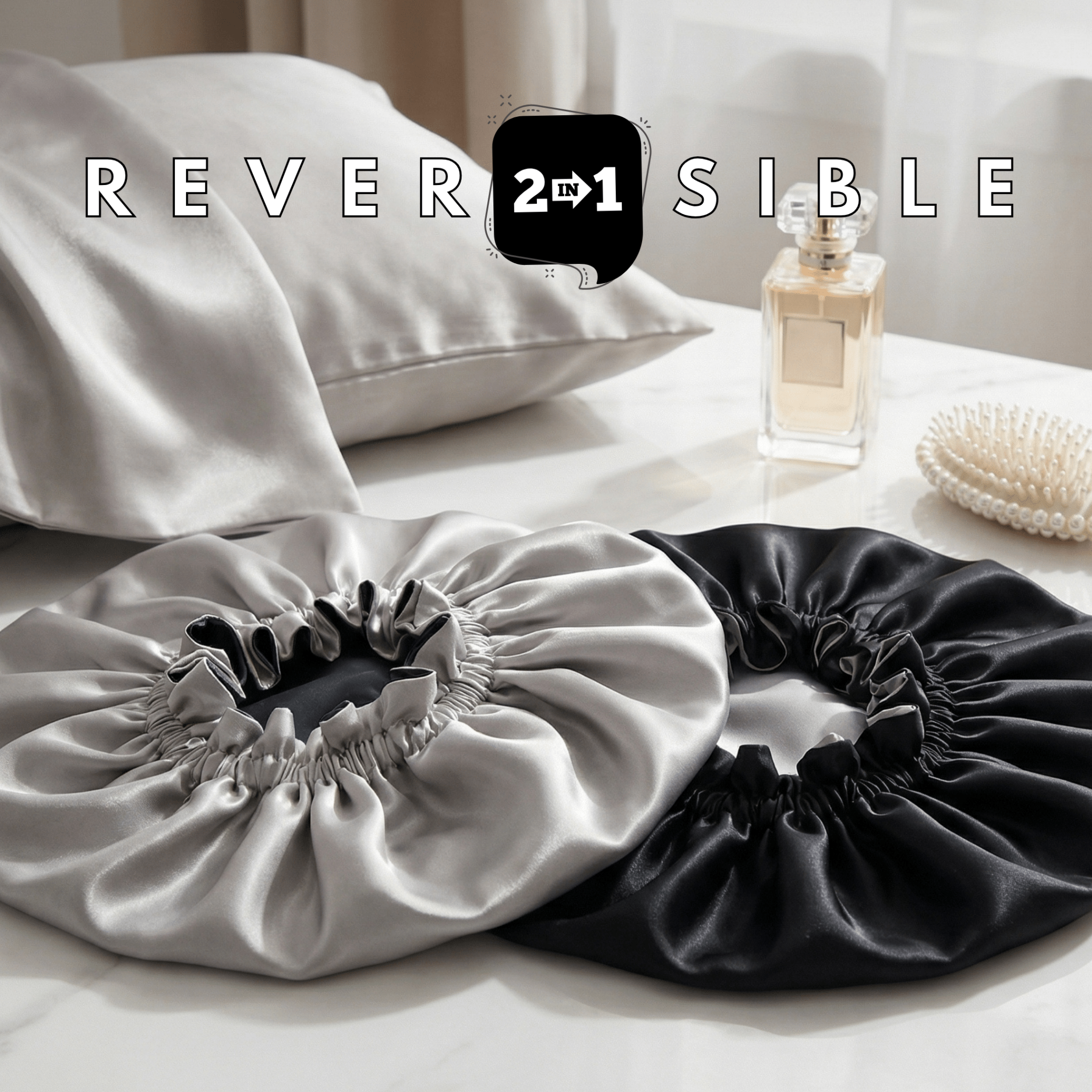 Silver & Black Pure Mulberry Silk Bonnet – Reversible & Durable - NOCHKA
