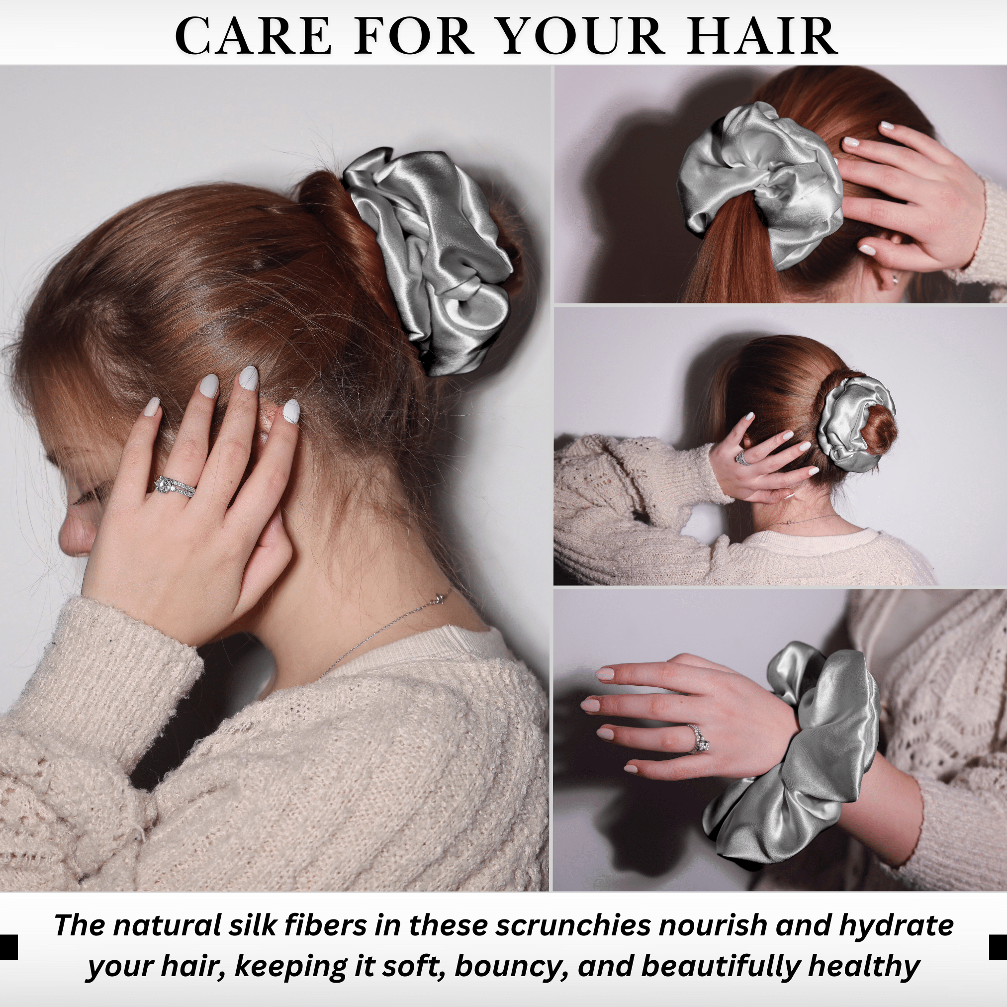 Silver Jumbo Scrunchie – 100% Pure Mulberry Silk, Perfect for All Hair Types - NOCHKA
