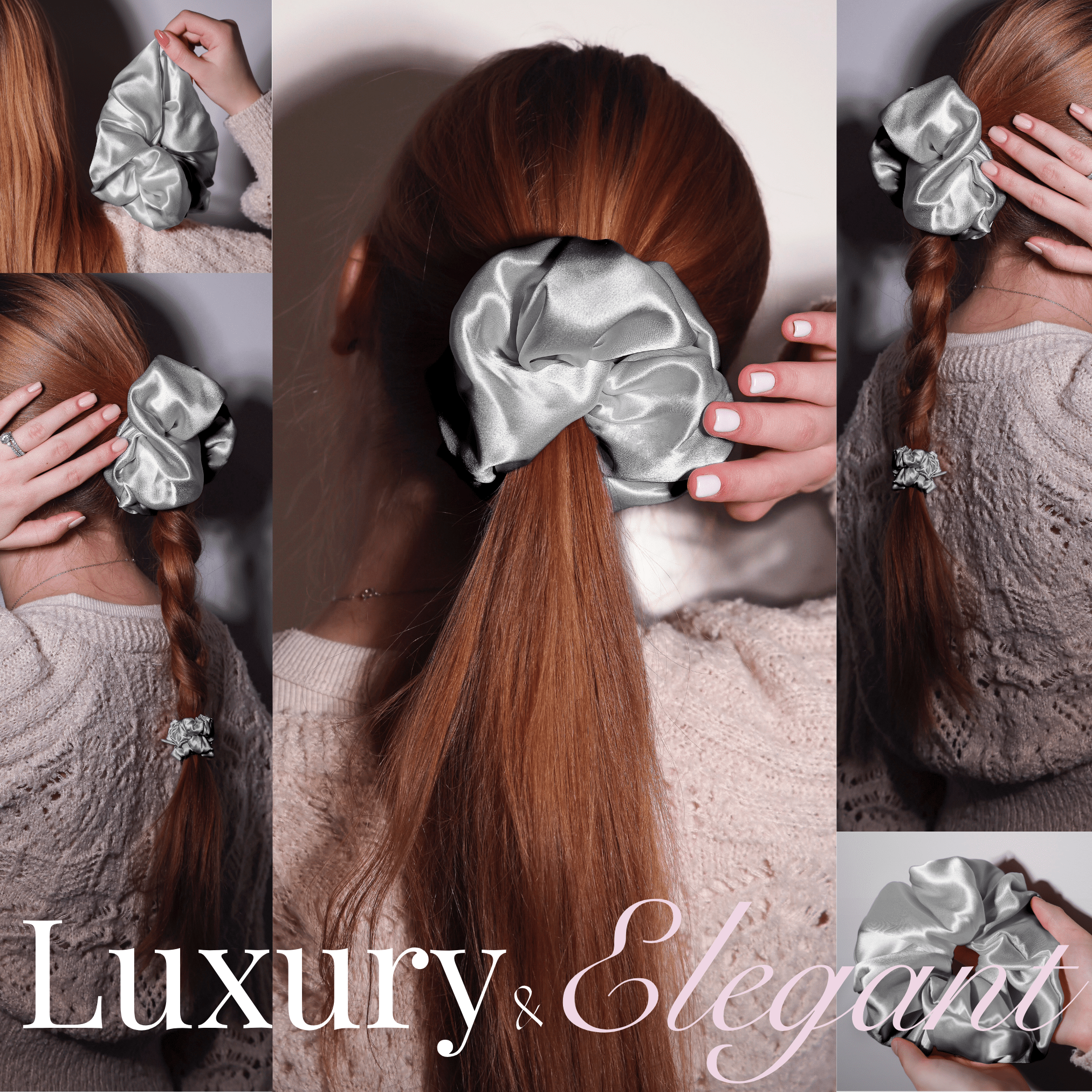 Silver Jumbo Scrunchie – 100% Pure Mulberry Silk, Perfect for All Hair Types - NOCHKA
