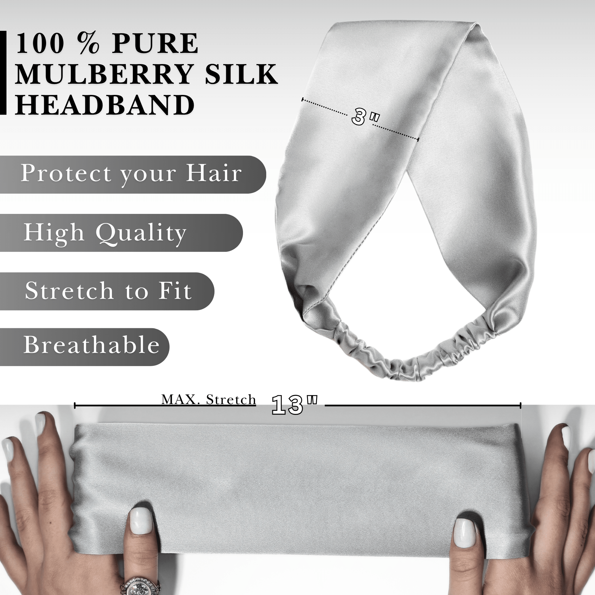 Silver Pure Silk Headband - NOCHKA
