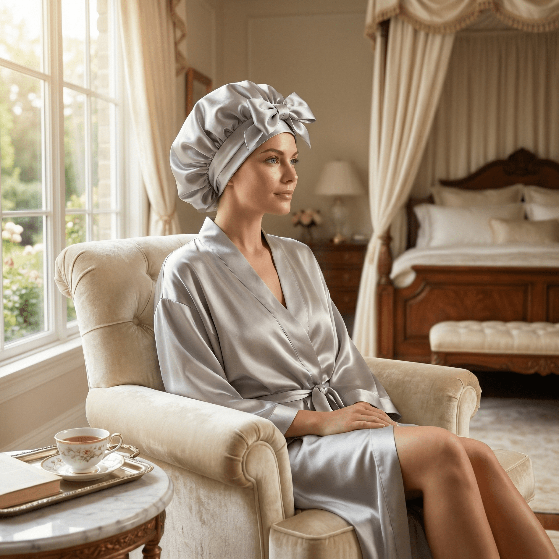 Silver Reversible Bonnet with Ties - NOCHKA
