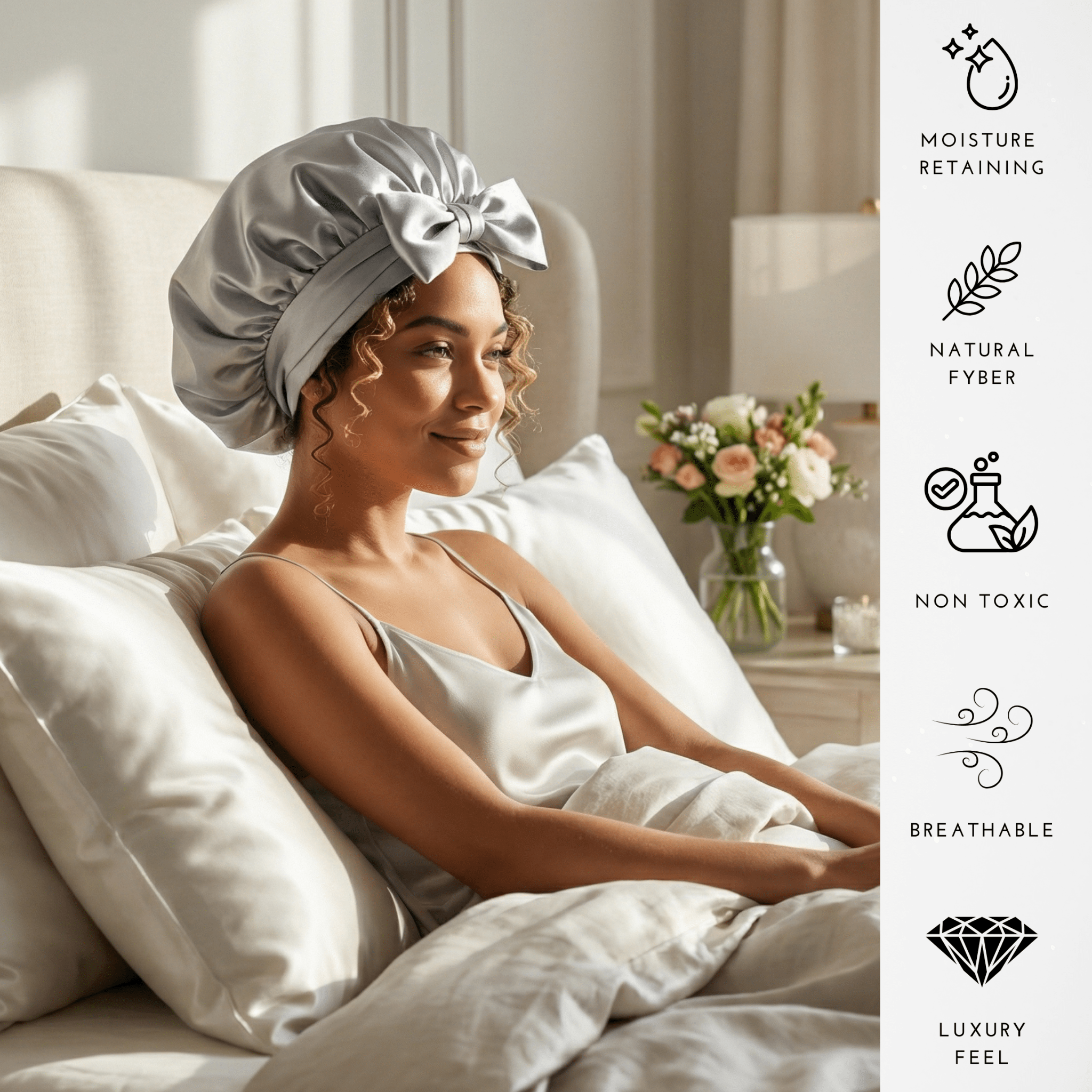 Silver Reversible Bonnet with Ties - NOCHKA
