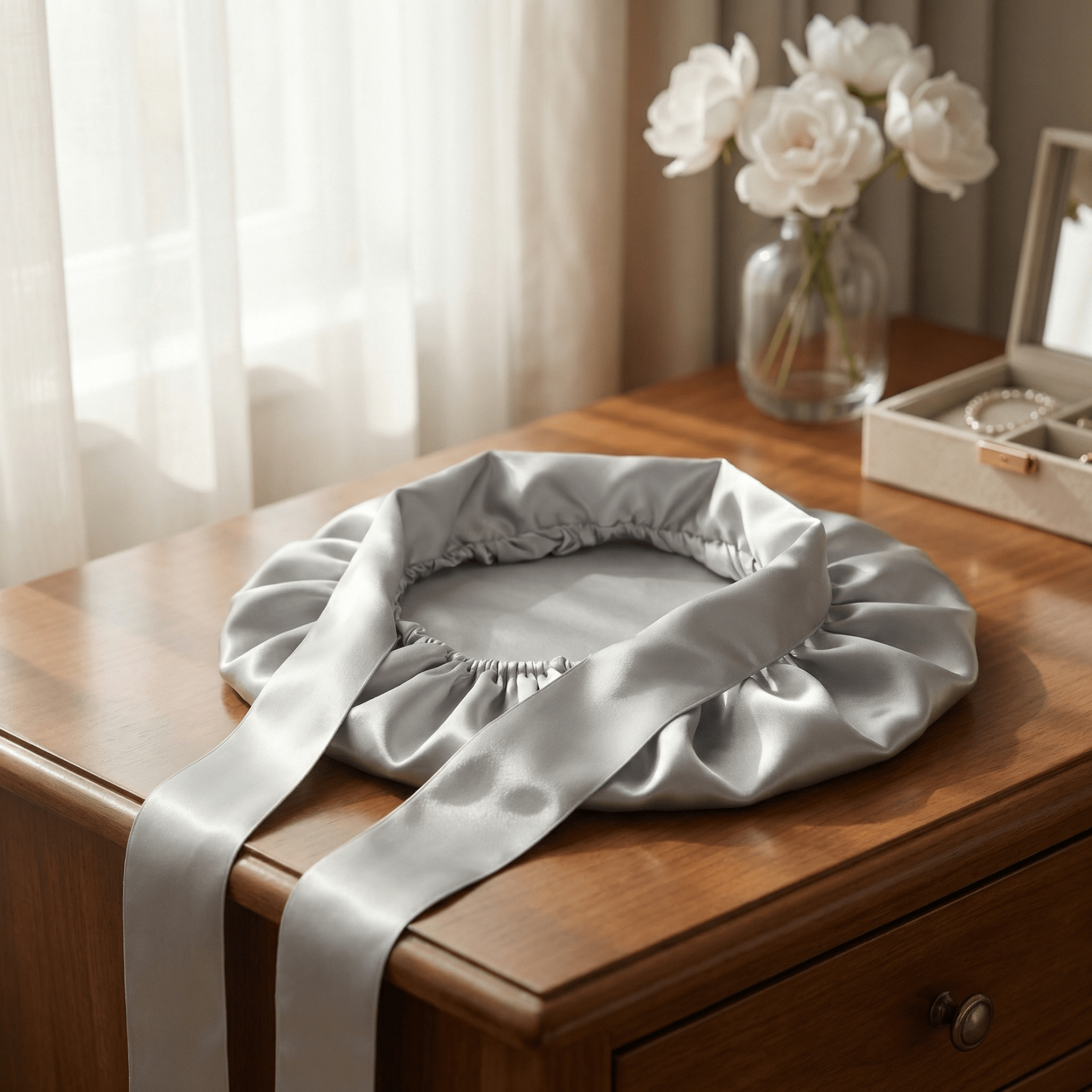 Silver Reversible Bonnet with Ties - NOCHKA
