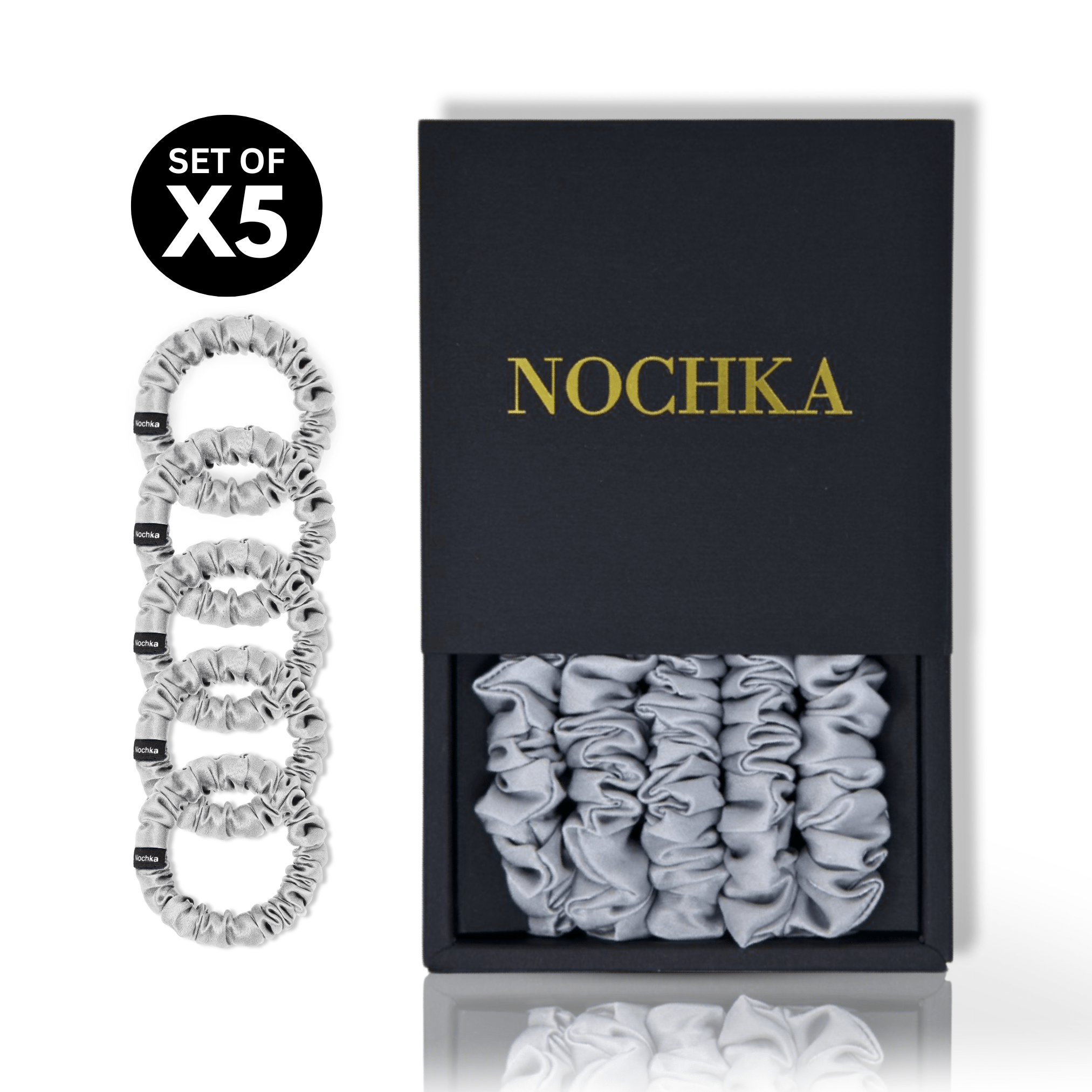 Silver Ultra - Skinny Silk Scrunchies (Set of 5) - NOCHKA
