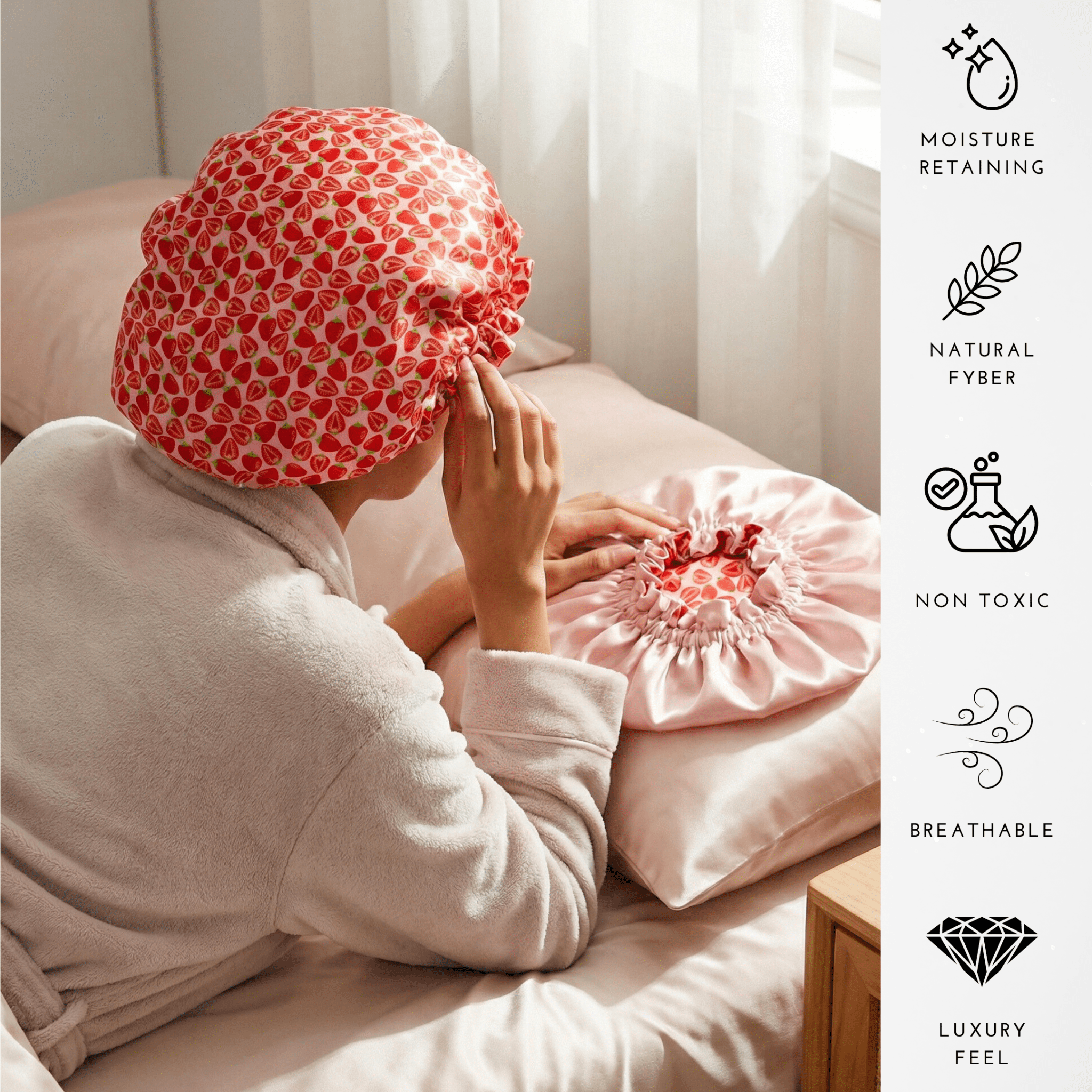Strawberry Pure Mulberry Silk Bonnet – Reversible & Durable - NOCHKA
