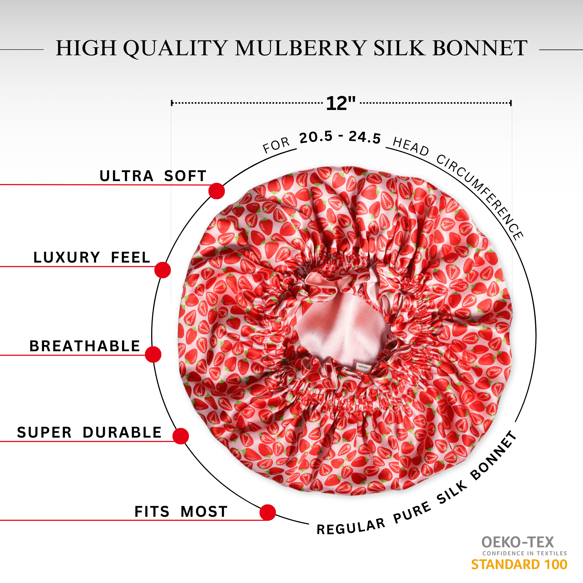 Strawberry Pure Mulberry Silk Bonnet – Reversible & Durable - NOCHKA

