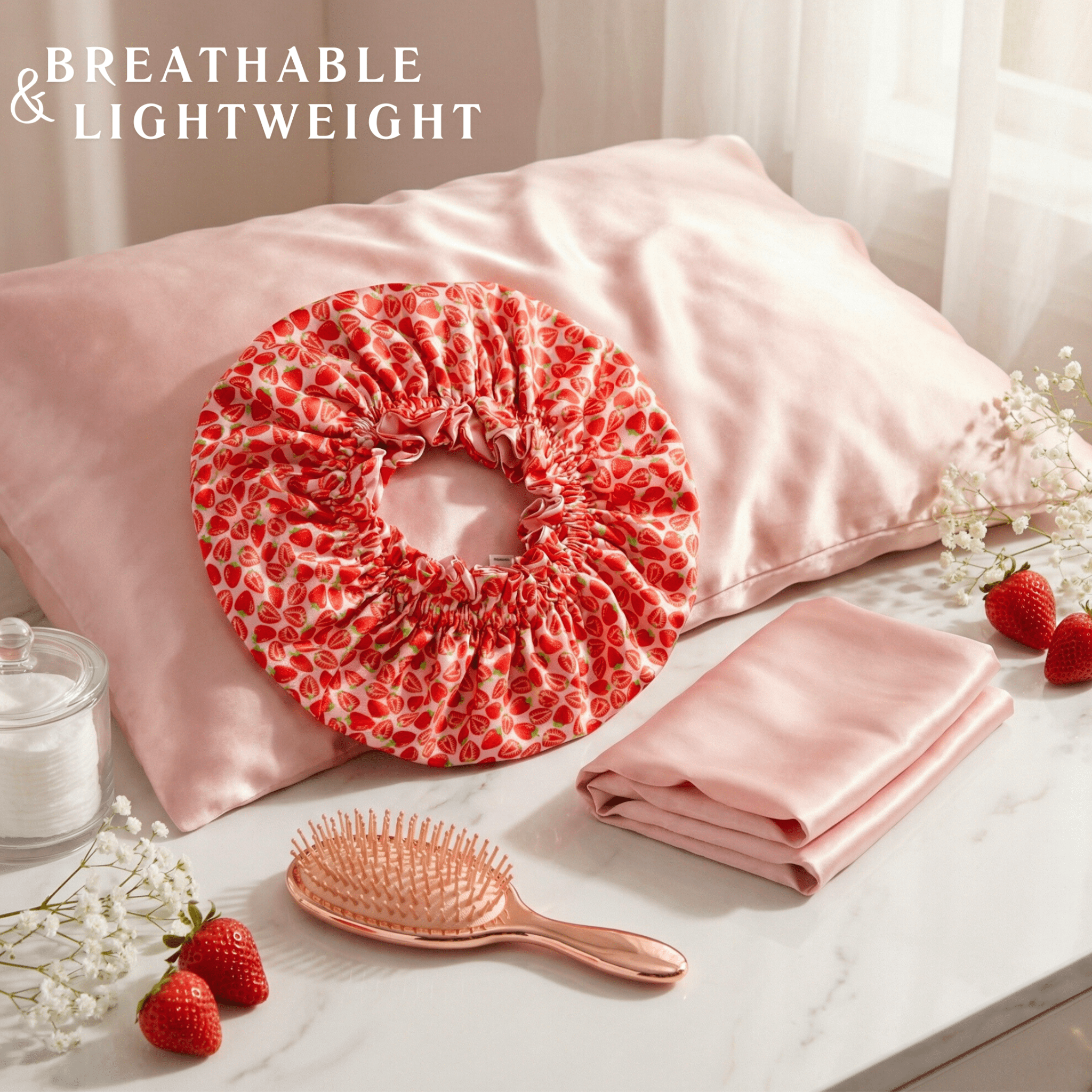 Strawberry Pure Mulberry Silk Bonnet – Reversible & Durable - NOCHKA
