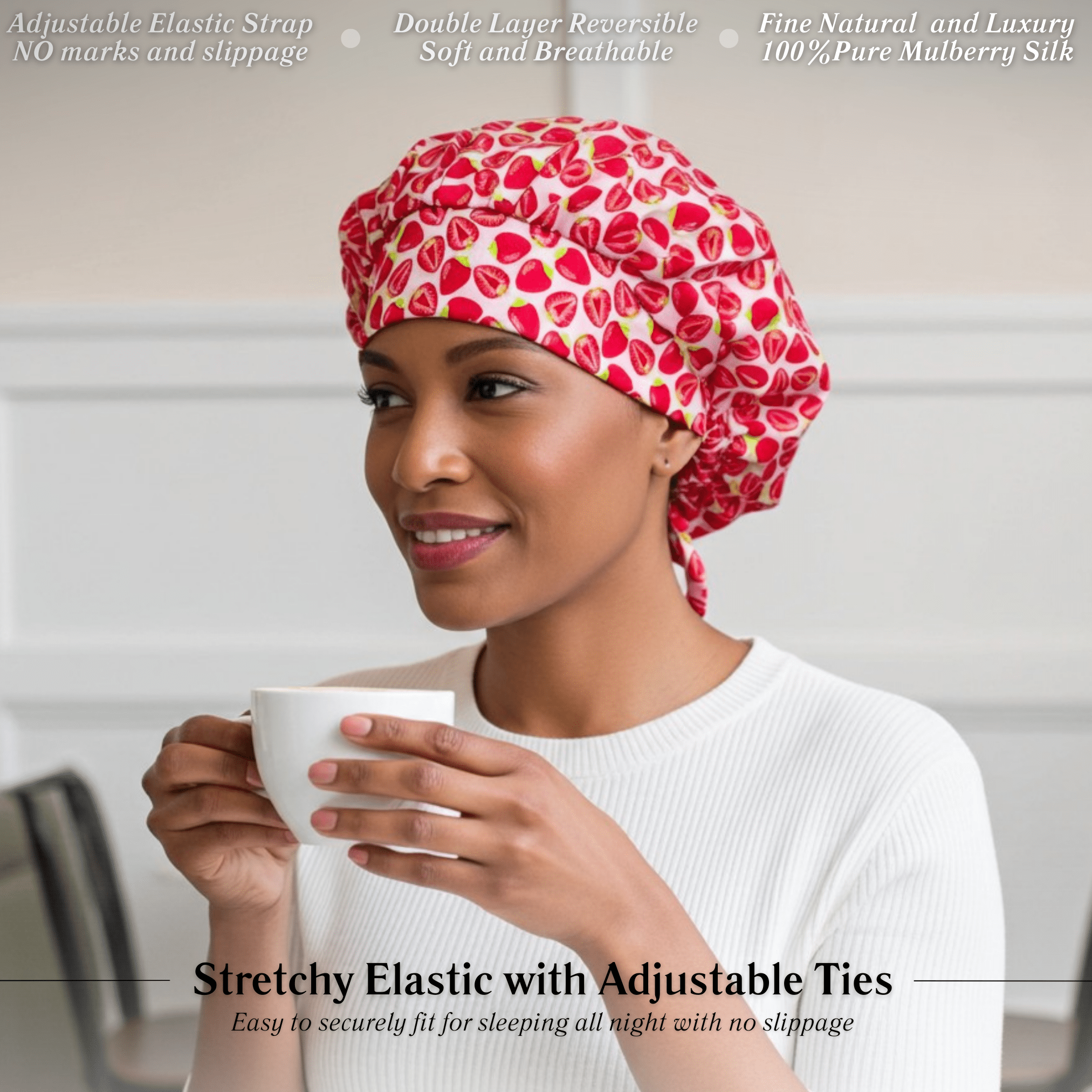 Strawberry Pure Mulberry Silk Medical Bonnet – Reversible & Durable - NOCHKA
