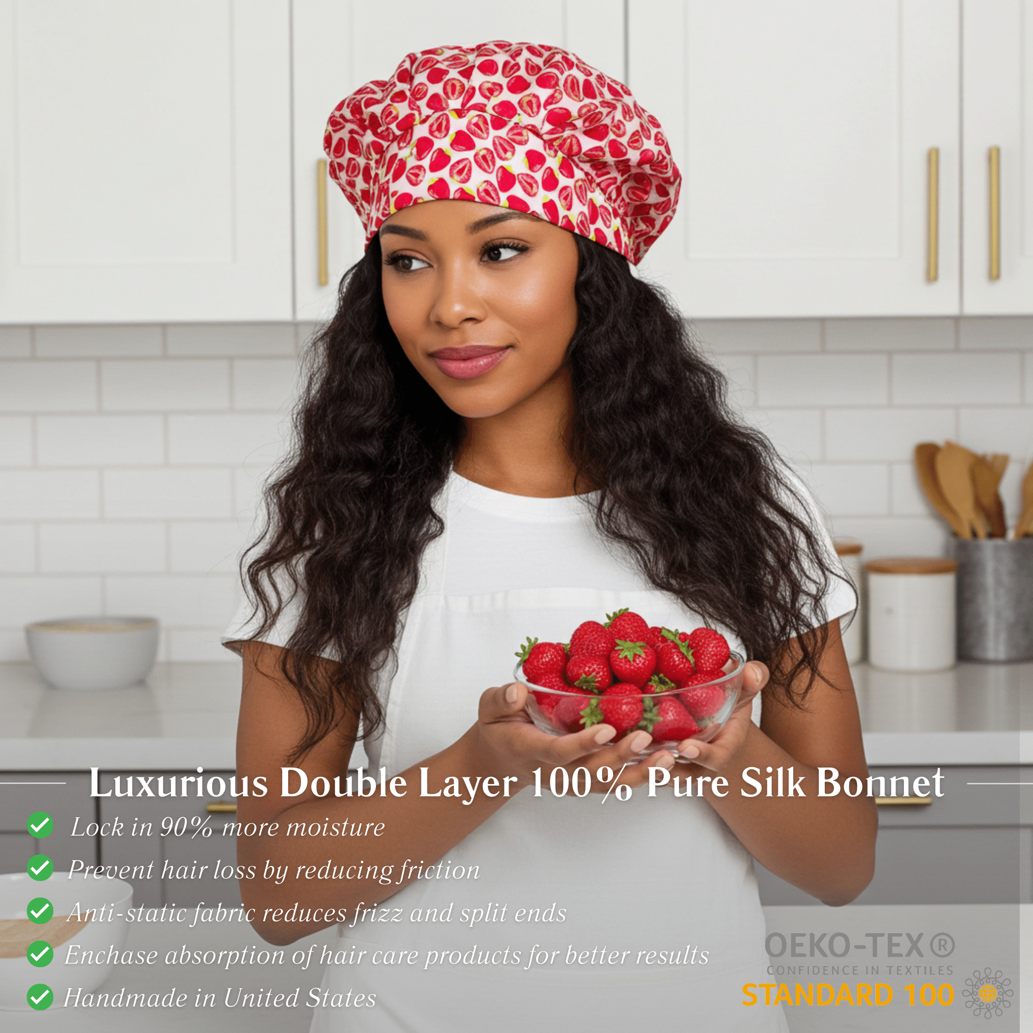 Strawberry Pure Mulberry Silk Medical Bonnet – Reversible & Durable - NOCHKA
