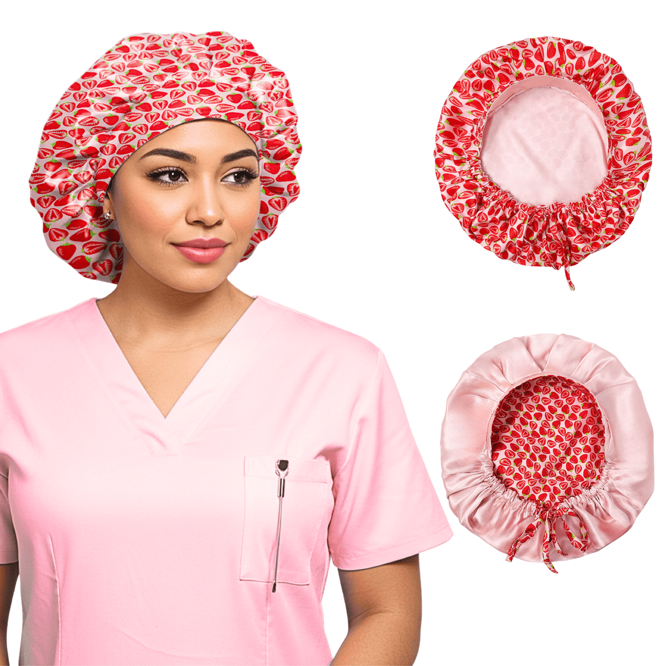 Strawberry Pure Mulberry Silk Medical Bonnet – Reversible & Durable