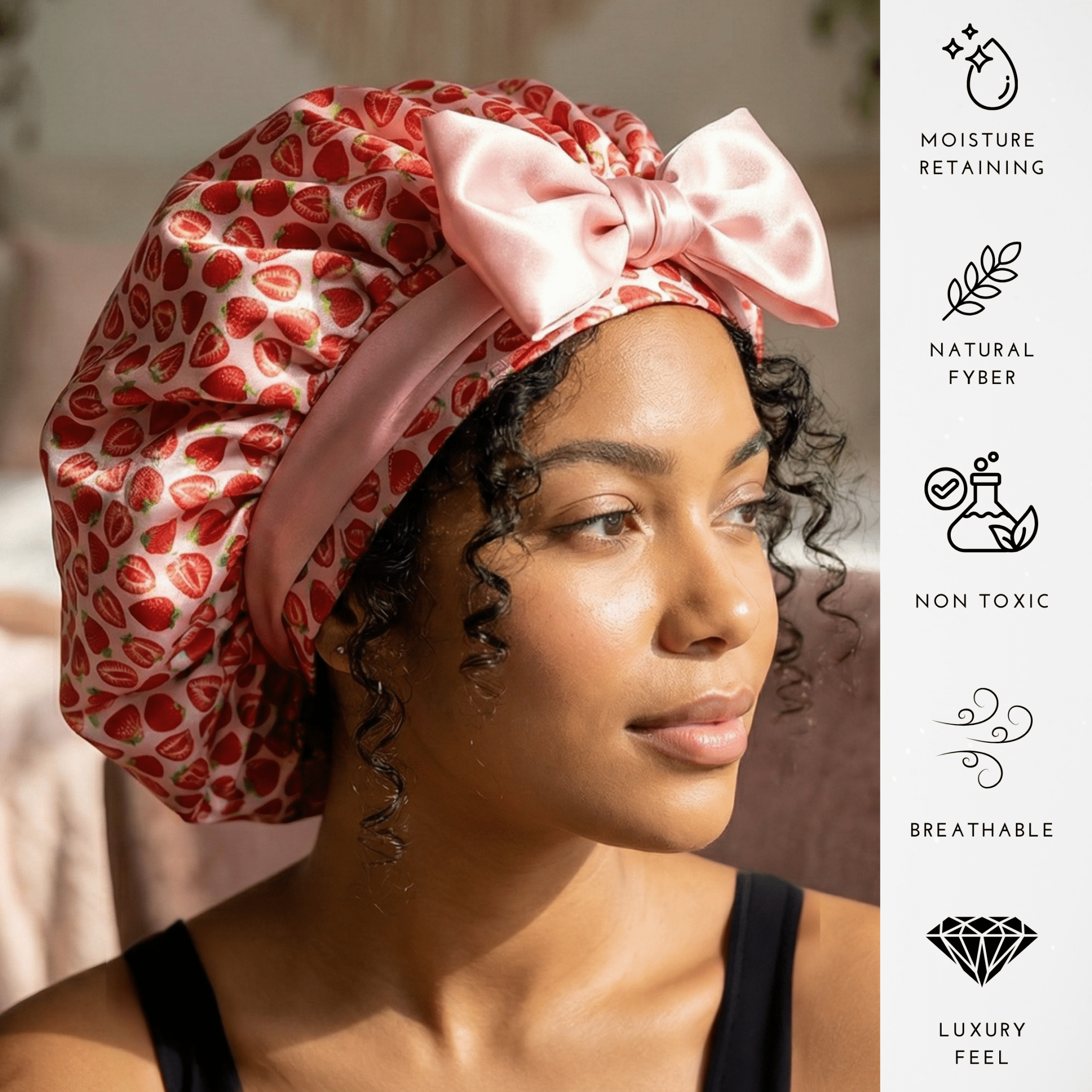 Strawberry Reversible Bonnet with Ties - NOCHKA
