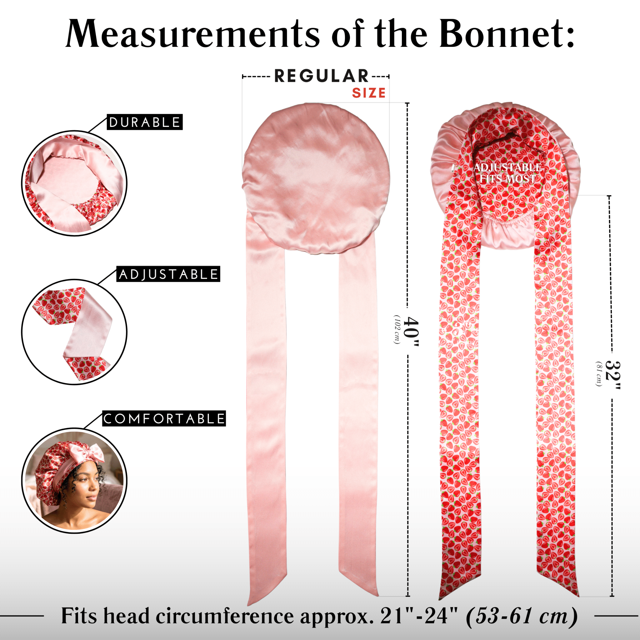 Strawberry Reversible Bonnet with Ties - NOCHKA
