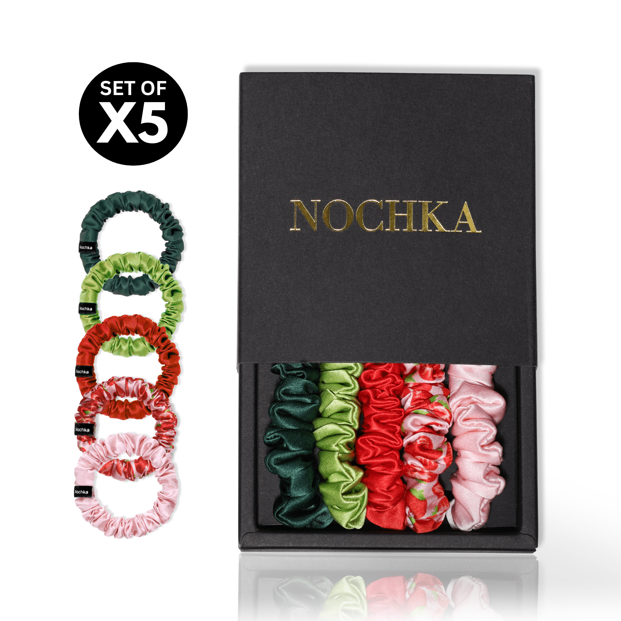 Strawberry Shade Ultra - Skinny Silk Scrunchies (Set of 5) - NOCHKA
