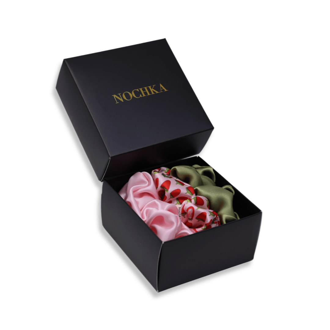 Strawberry Shades of 3 Regular Mulberry Silk Scrunchies | 100% Silk - NOCHKA
