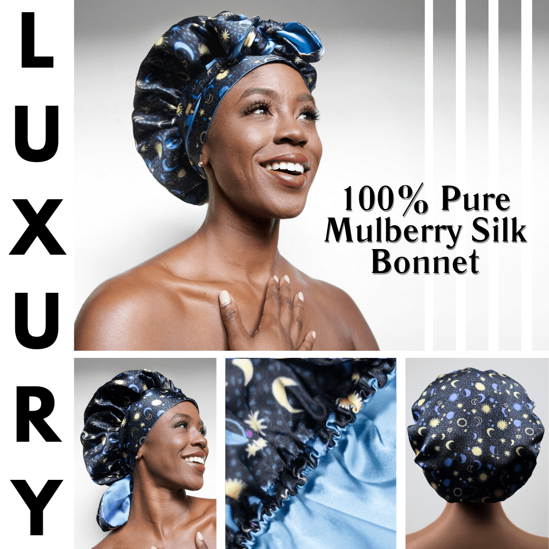 Sun & Moon Pure Mulberry Silk Bonnet – Reversible, Adjustable Fit with Silk Ties - NOCHKA
