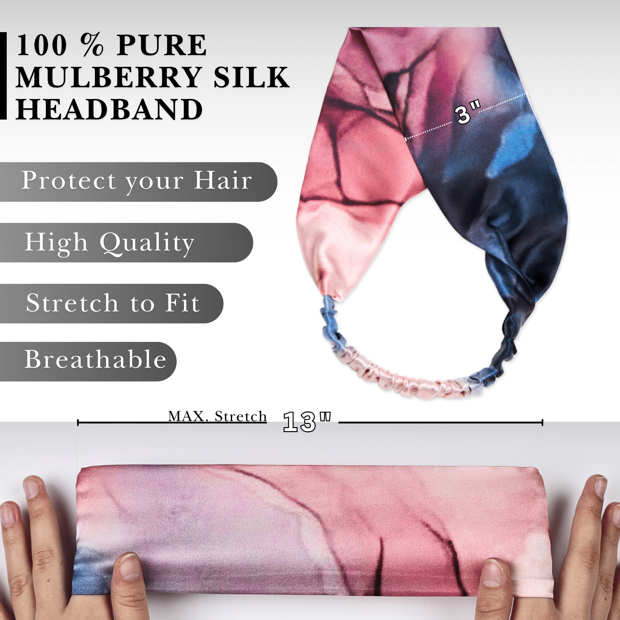 Tie - Dye Blue and Blush Pure Silk Headband - NOCHKA
