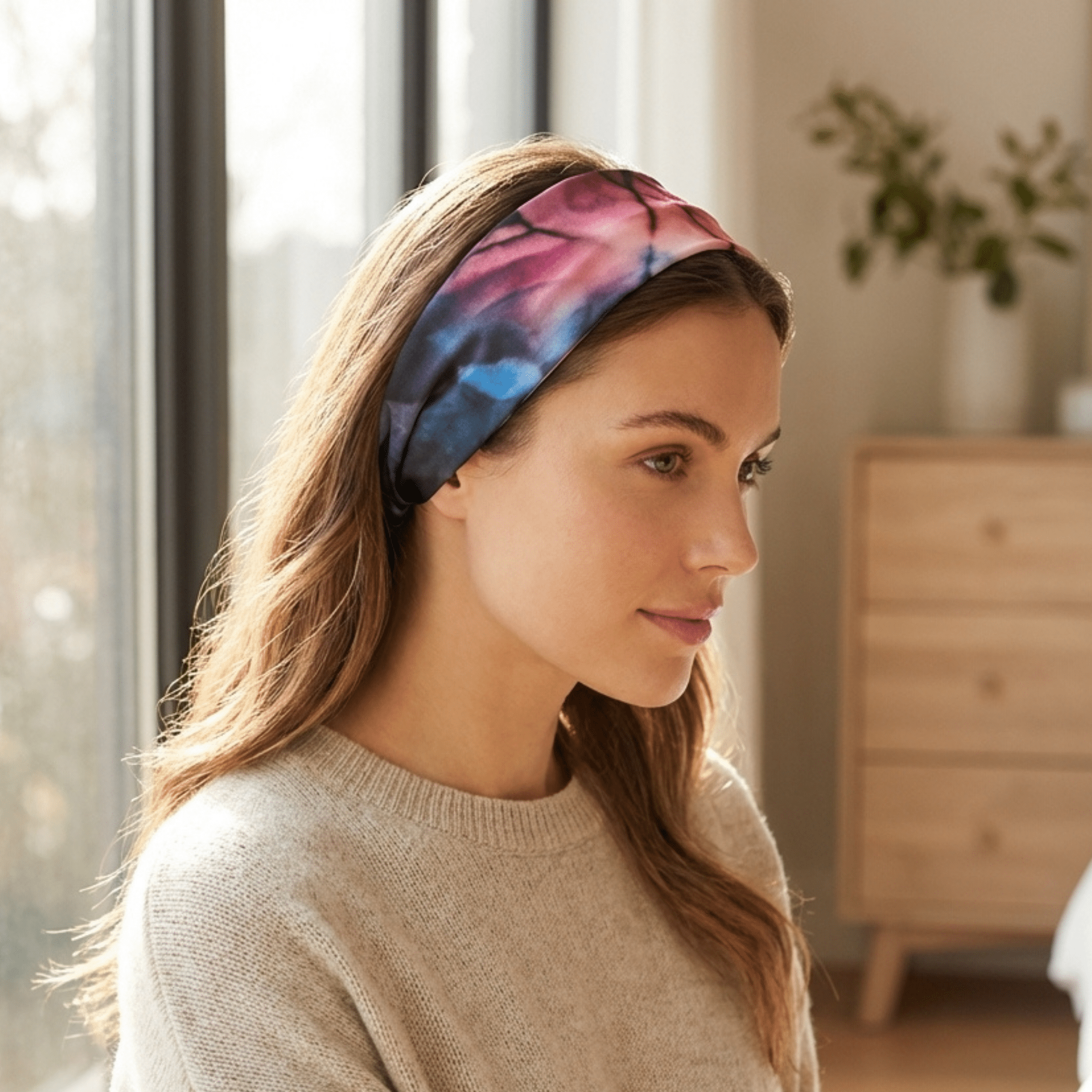Tie - Dye Blue and Blush Pure Silk Headband - NOCHKA

